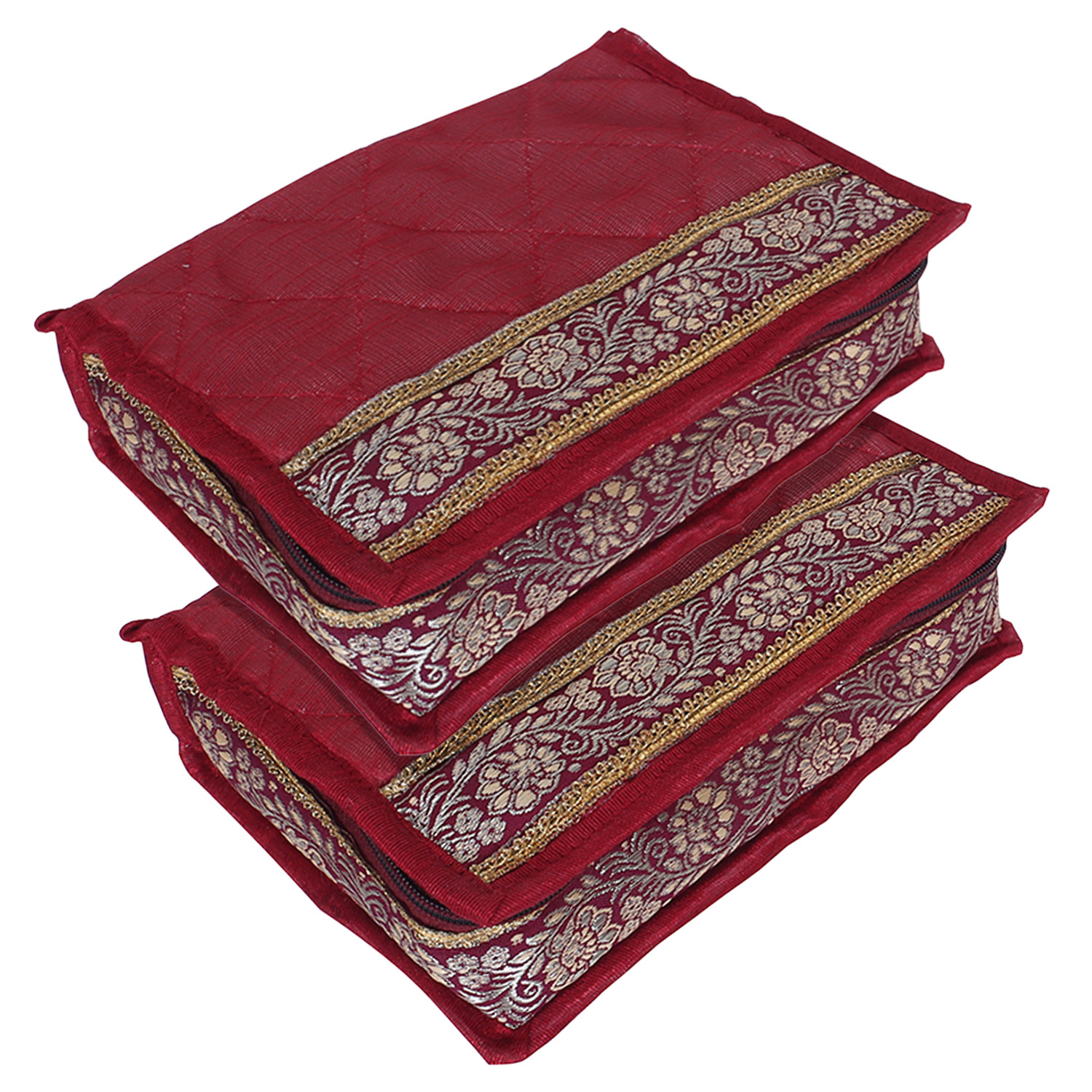 Kuber Industries Jewellery Kit | Cotton Maroon Lace Jewellery Storage Kit | 6 Pouch Travel Organizer for woman | Cosmetic  Kit for Necklace | Rings | Bracelet | Maroon