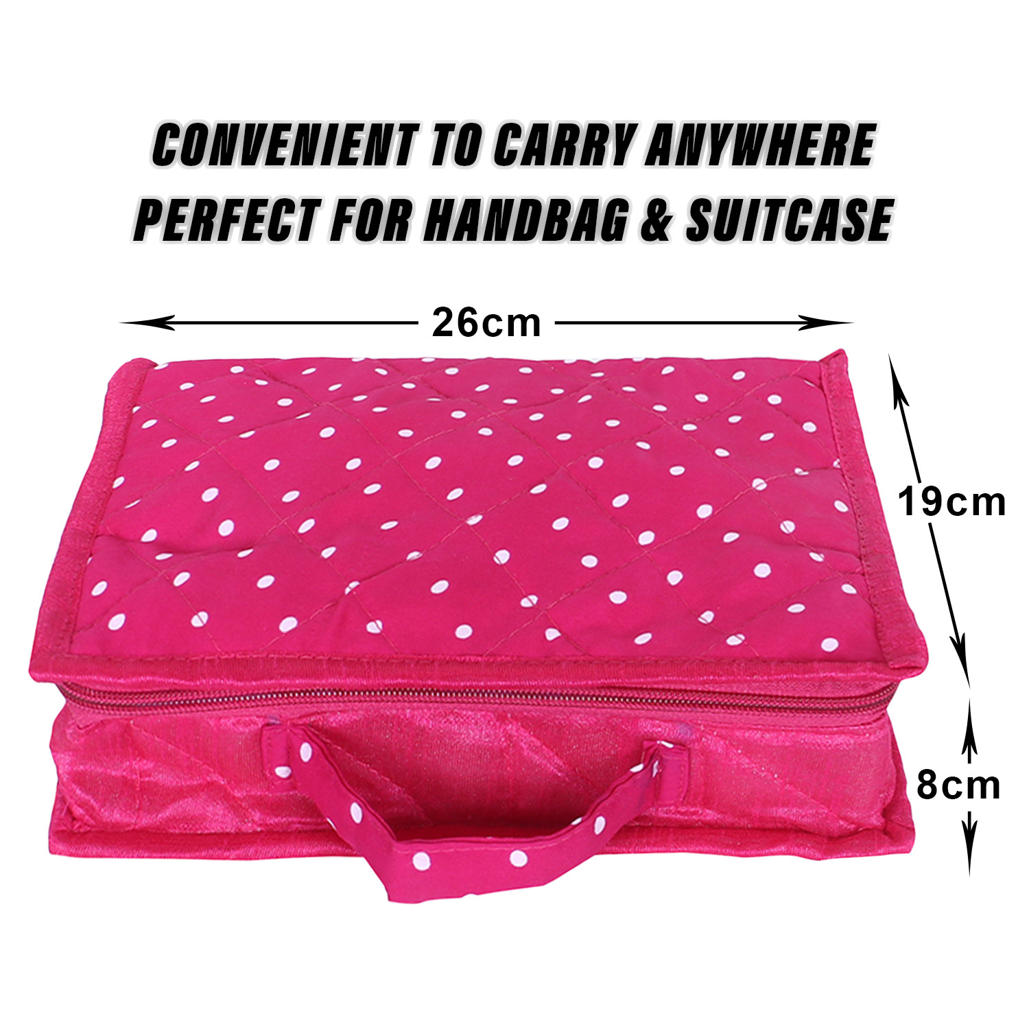 Kuber Industries Jewellery Kit | Cotton Pink Dot Print Travel Organizer with Handle | 5 Pouch Storage Kit with Bangle Rod | Cosmetic  Kit for Necklace | Rings | Bracelet | Pink