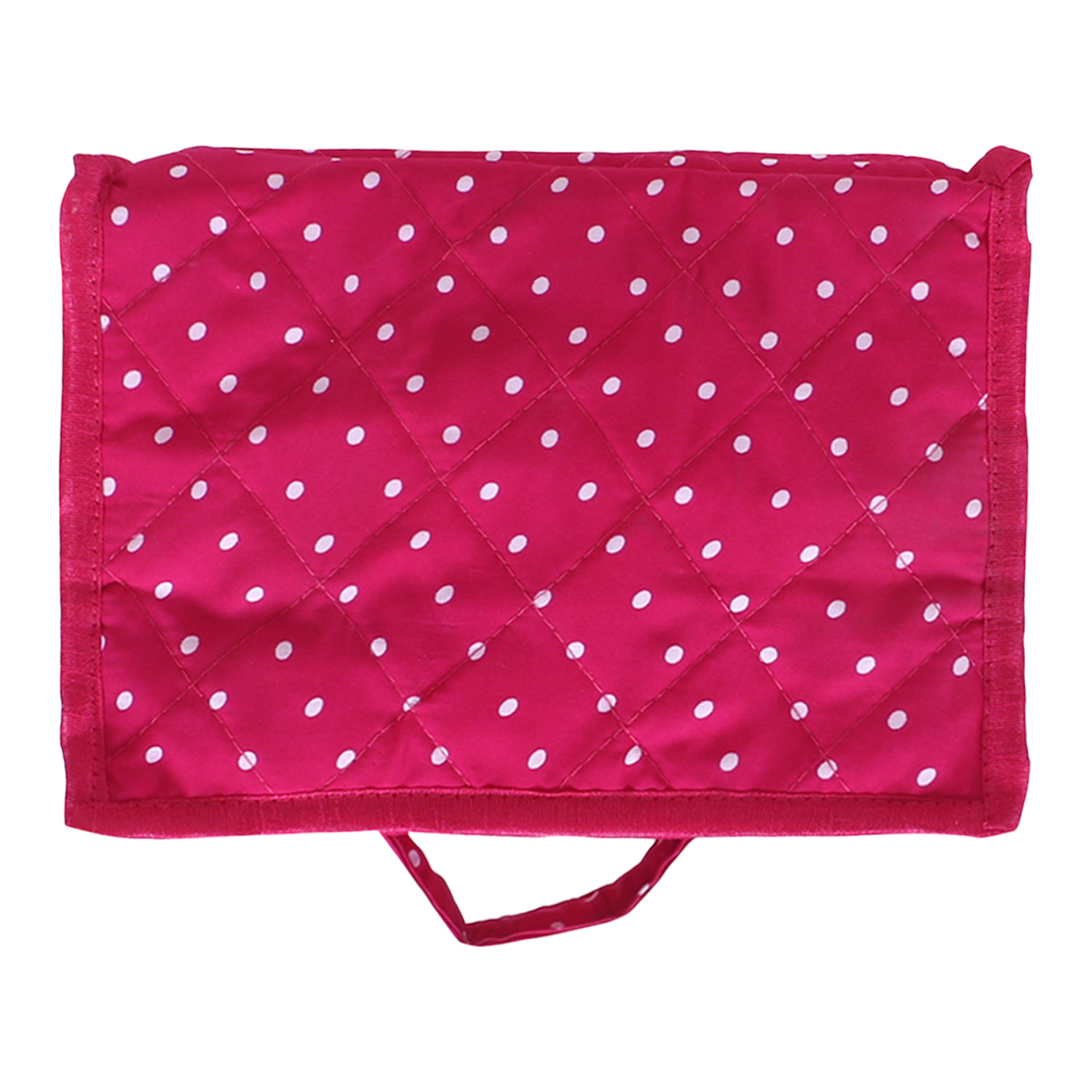 Kuber Industries Jewellery Kit | Cotton Pink Dot Print Travel Organizer with Handle | 5 Pouch Storage Kit with Bangle Rod | Cosmetic  Kit for Necklace | Rings | Bracelet | Pink