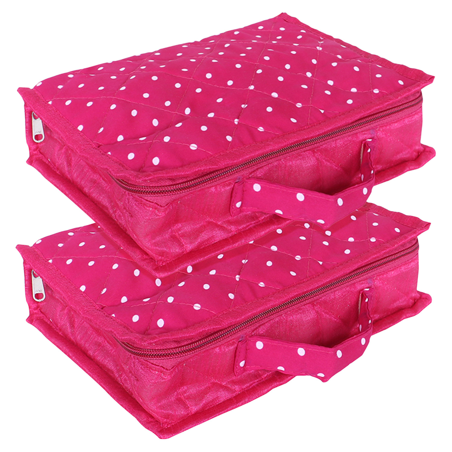 Kuber Industries Jewellery Kit | Cotton Pink Dot Print Travel Organizer with Handle | 5 Pouch Storage Kit with Bangle Rod | Cosmetic  Kit for Necklace | Rings | Bracelet | Pink
