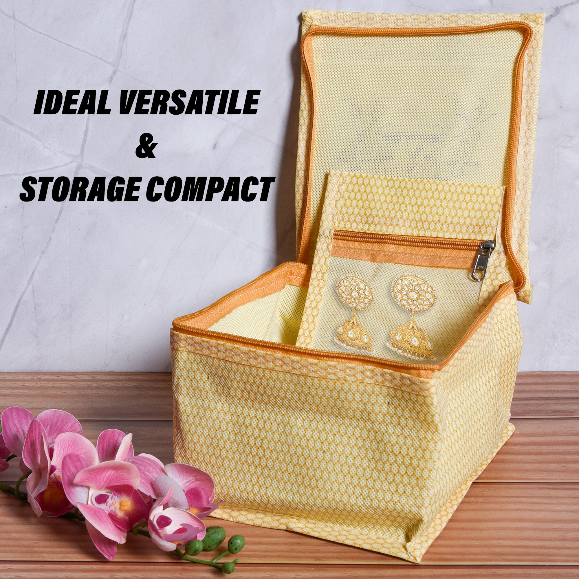 Kuber Industries Jewellery Kit | Locker Storage Kit | 10 Detachable Pouch | Jewellery Storage Bag | Travel Square Jewellery Box | Vanity Box for woman | Palki Locker Kit | Small | Golden