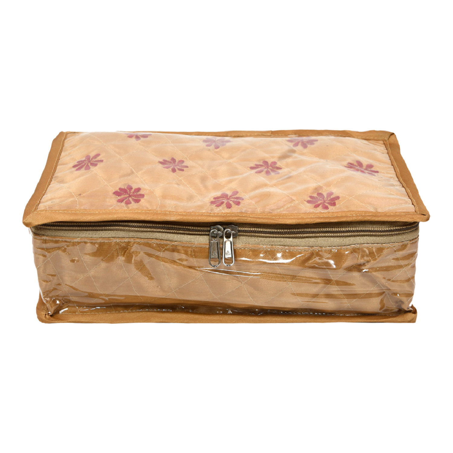 Kuber Industries Jewellery Kit | Satin Flower Embroidery Locker Kit | 3+3+1 Detachable Pouch Cosmetic Kit | Makeup Storage Kit for Watches | Bracelets | Earring | Golden