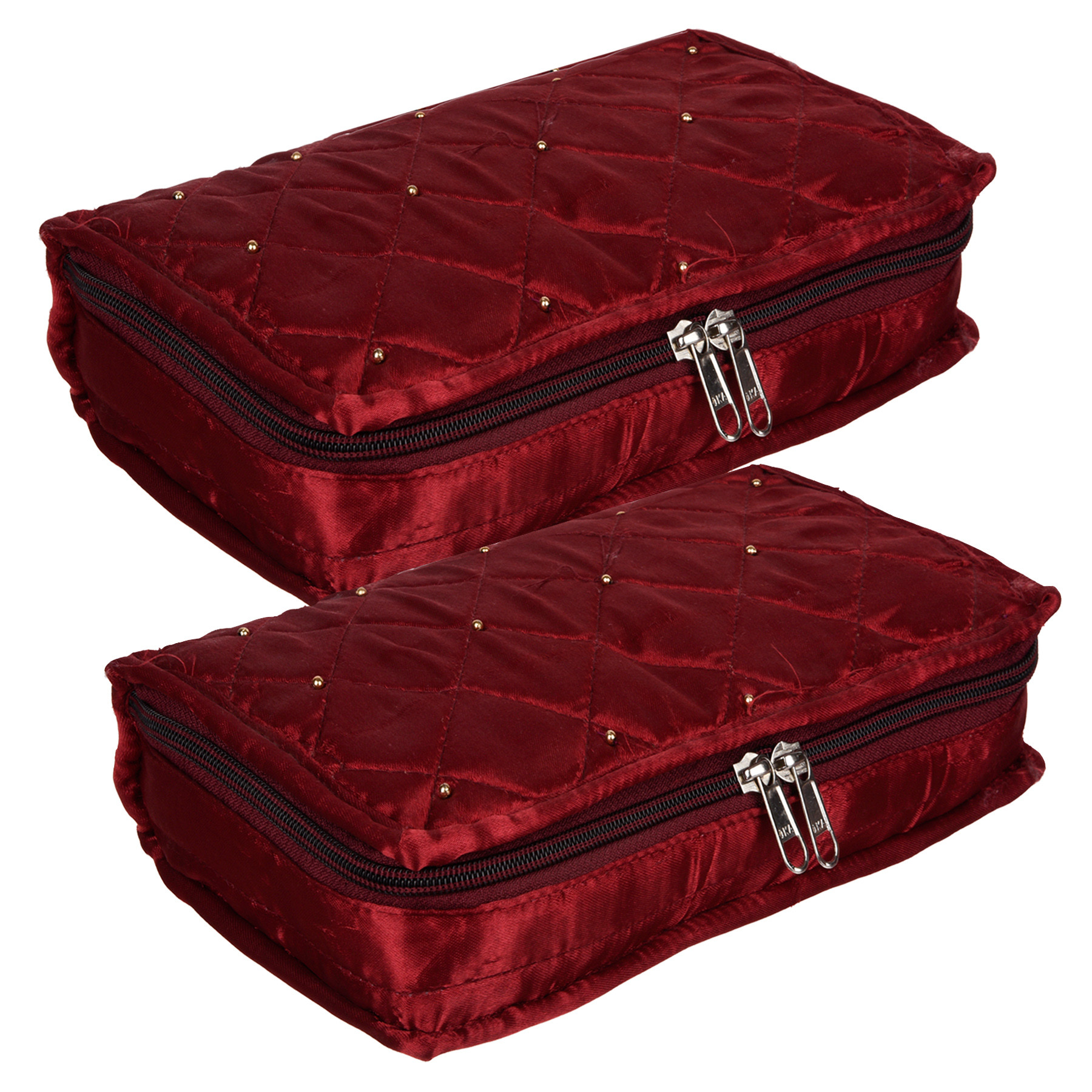 Kuber Industries Jewellery Kit | Satin Jewellery Storage Kit | Moti Beads Jewellery Kit | Cosmetic Kit with 6 Flappable Pouches | Travel Kit for Necklace | Rings | Bracelet | Maroon