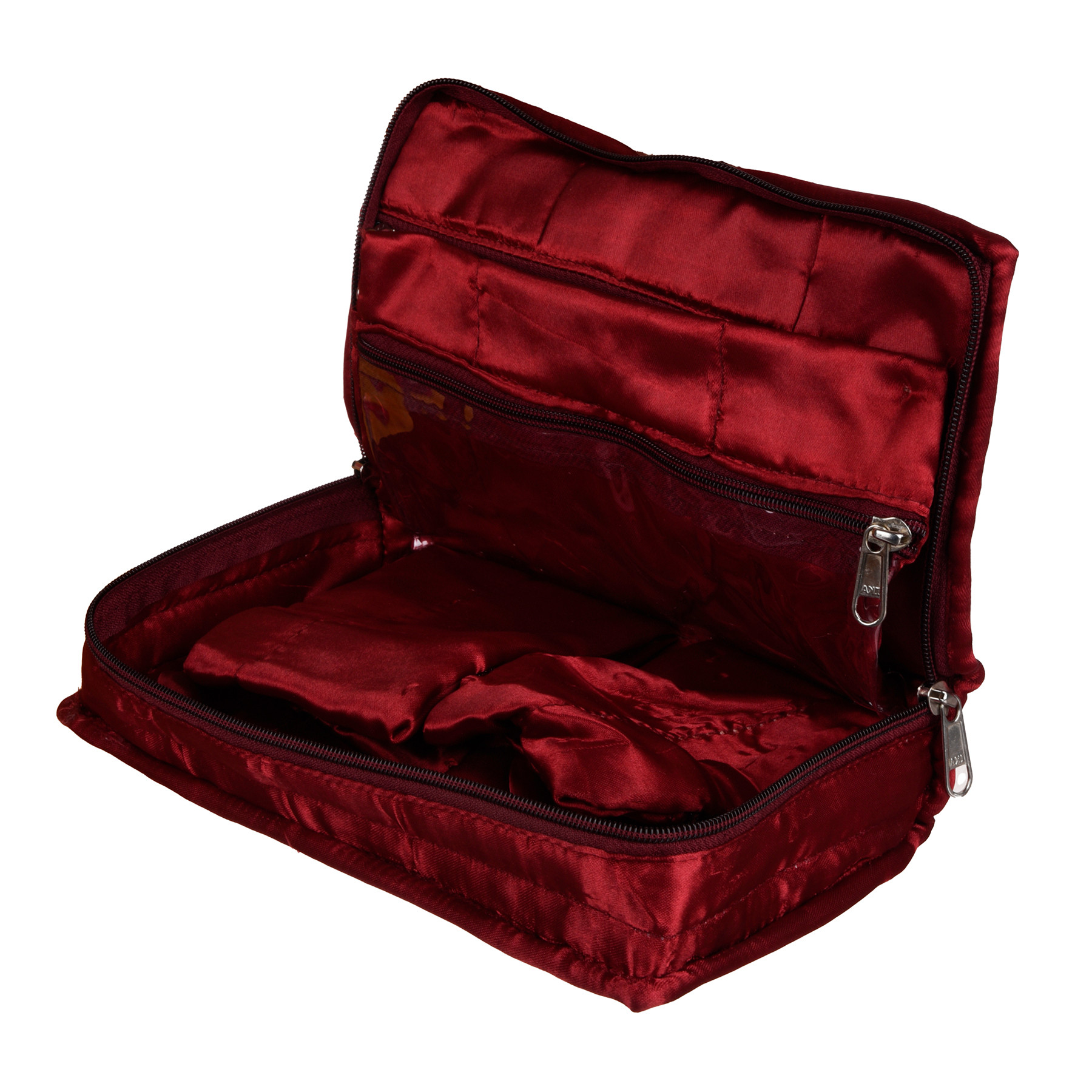 Kuber Industries Jewellery Kit  Satin Jewellery Storage Kit  Moti Beads Jewellery Kit  Cosmetic Kit with 6 Flappable Pouches  Travel Kit for Necklace  Rings  Bracelet  Maroon