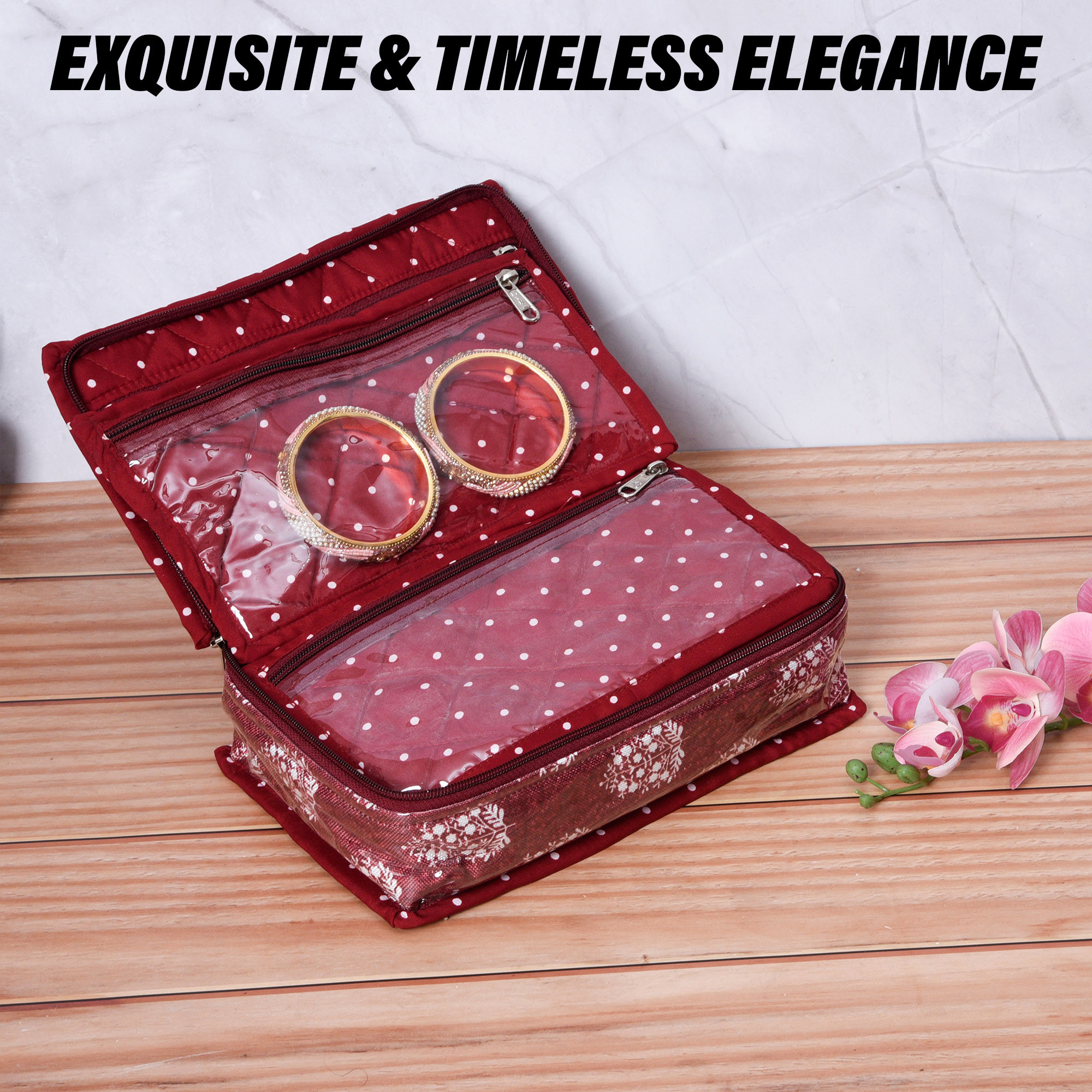 Kuber Industries Jewellery Kit  Travel Makeup Organizer  Zipper Clouser Cosmetic Kit  6 Pouch Jewellery Kit  Cosmetic Bag for Women  Bow Dot Jewellery Kit  Maroon