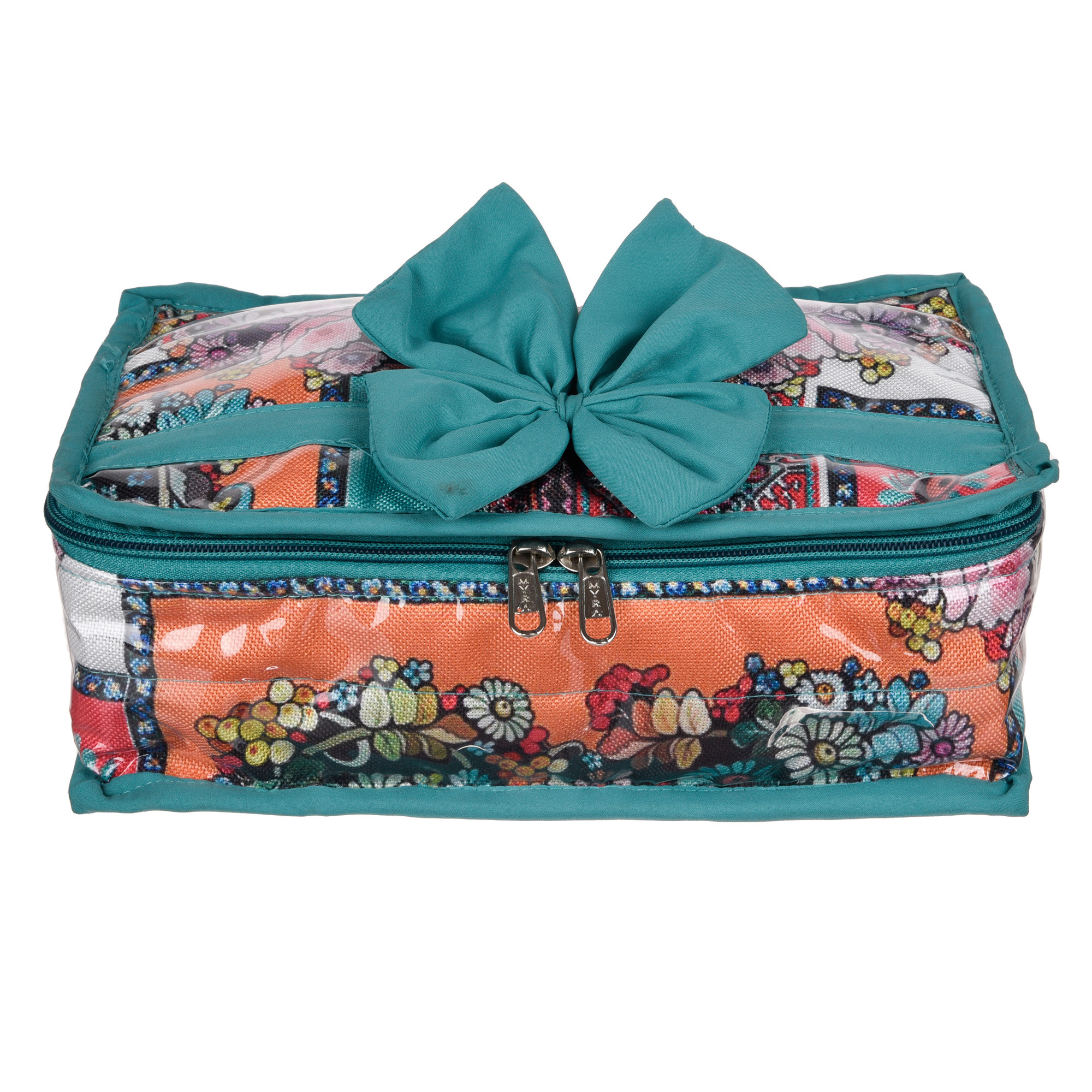 Kuber Industries Jewellery Kit  Travel Makeup Organizer  Zipper Clouser Cosmetic Kit  6 Pouch Jewellery Kit  Cosmetic Bag for Women  Bow Flower Jewellery Kit  Sea Green