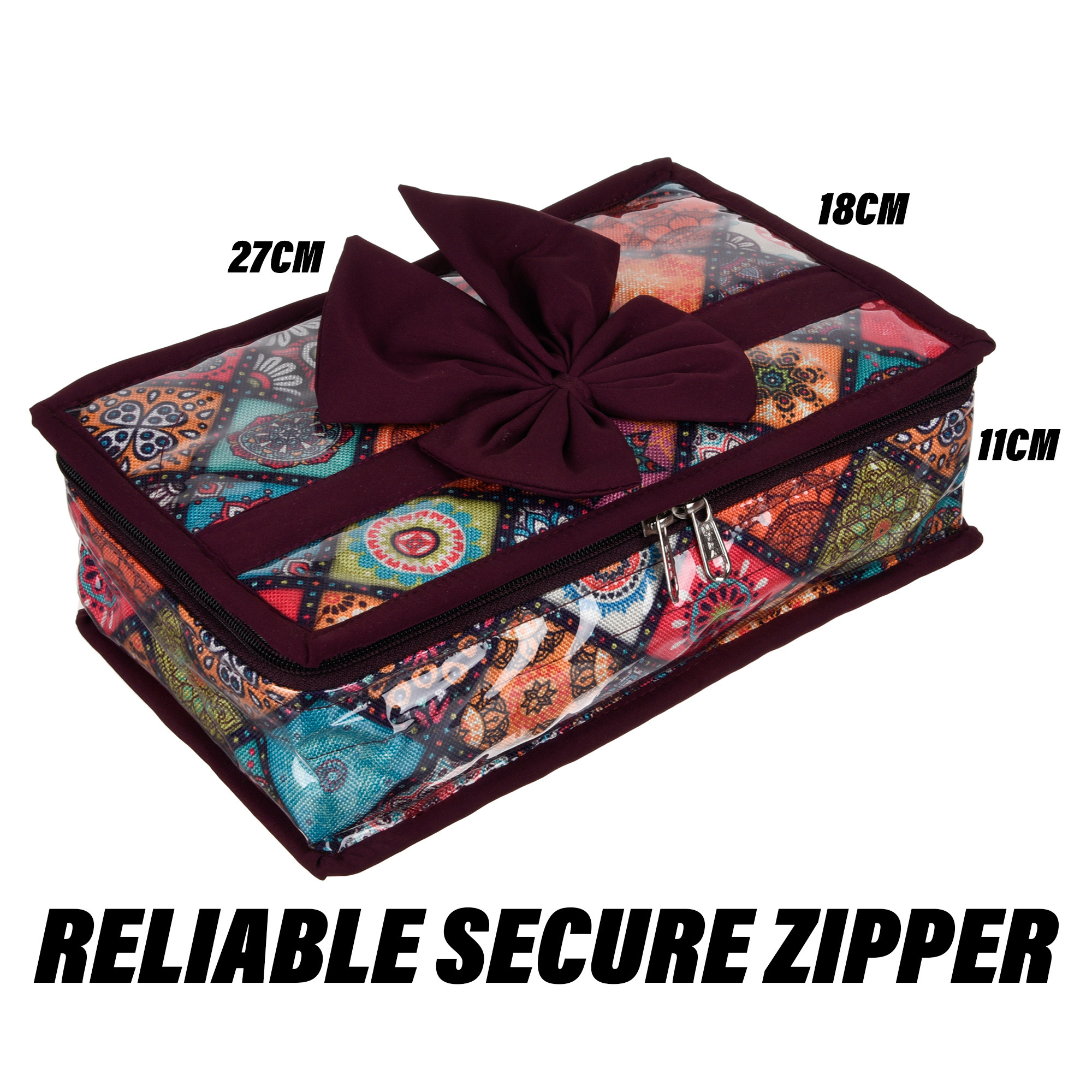 Kuber Industries Jewellery Kit | Travel Makeup Organizer | Zipper Clouser Cosmetic Kit | 6 Pouch Jewellery Kit | Cosmetic Bag for Women | Bow Rangoli Jewellery Kit | Wine