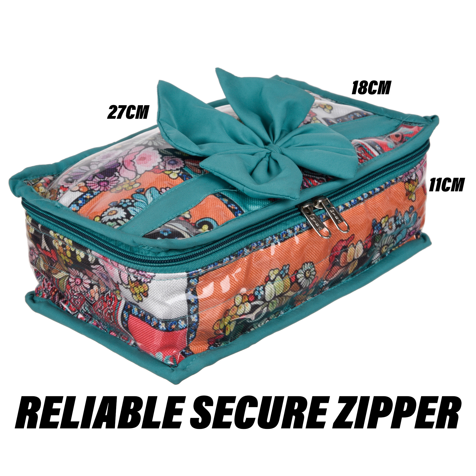 Kuber Industries Jewellery Kit | Travel Makeup Organizer | Zipper Clouser Cosmetic Kit | 6 Pouch Jewellery Kit | Cosmetic Bag for Women | Bow Flower Jewellery Kit | Sea Green