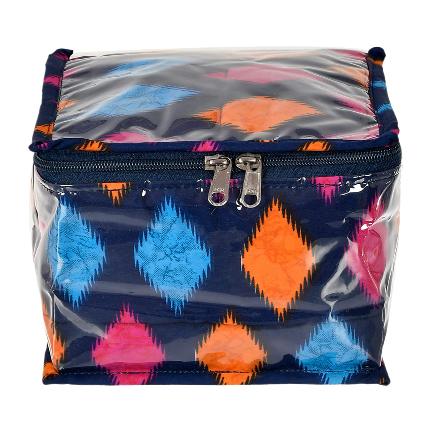 Kuber Industries Jewellery Kit  Zig Zag Print Locker Storage Kit  Laminated Jewellery Kit  10 Detachable pouch  Cosmetic Kit for Necklace  Bracelet  Blue