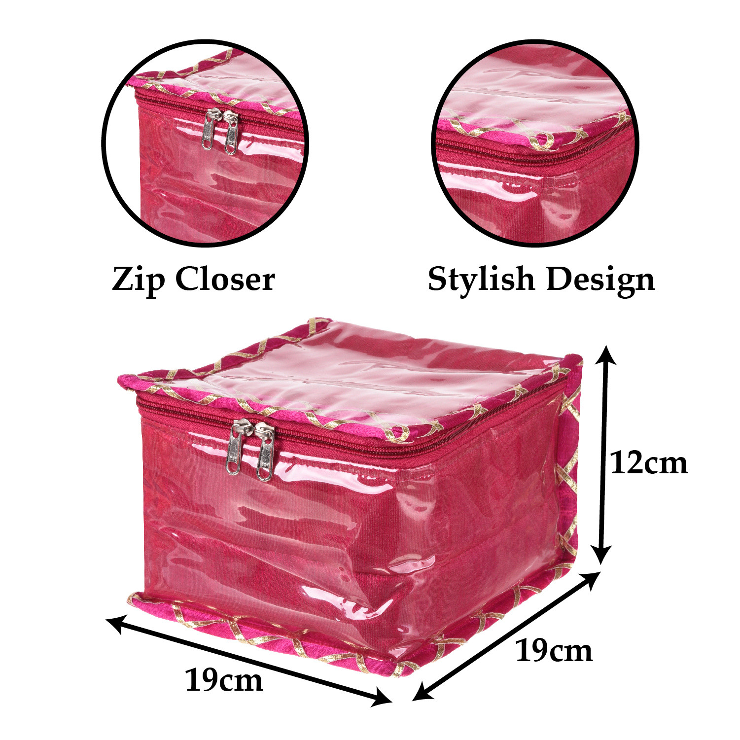 Kuber Industries Jewellery Organizer | PVC Laminated Gota Check Design Vanity Organizer for Women | Cosmetic kit with 10 Transparent Pouches | Pink