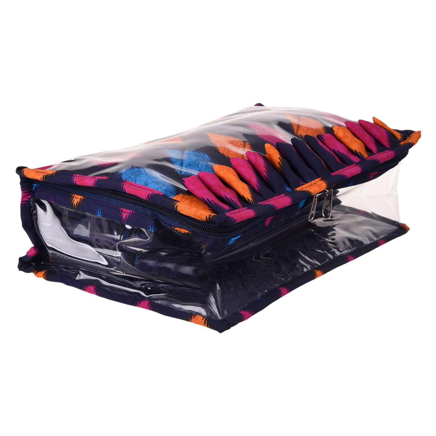 Kuber Industries Jewellery Storage Bag|PVC Laminated Navajo Print Storage Pouch|Travel Kit with 13 Tranasparent Pouches (Blue)