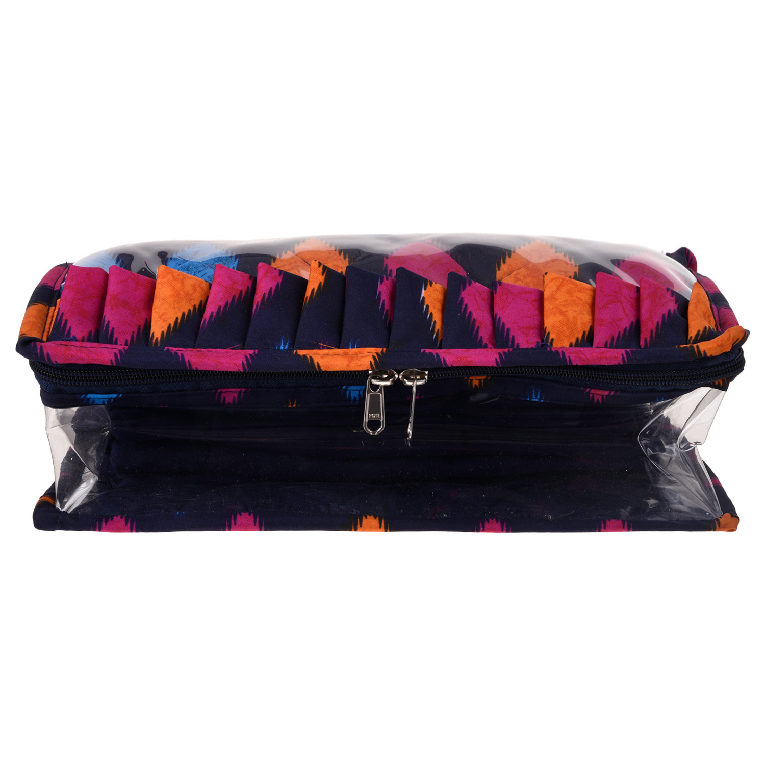 Kuber Industries Jewellery Storage Bag|PVC Laminated Navajo Print Storage Pouch|Travel Kit with 13 Tranasparent Pouches (Blue)