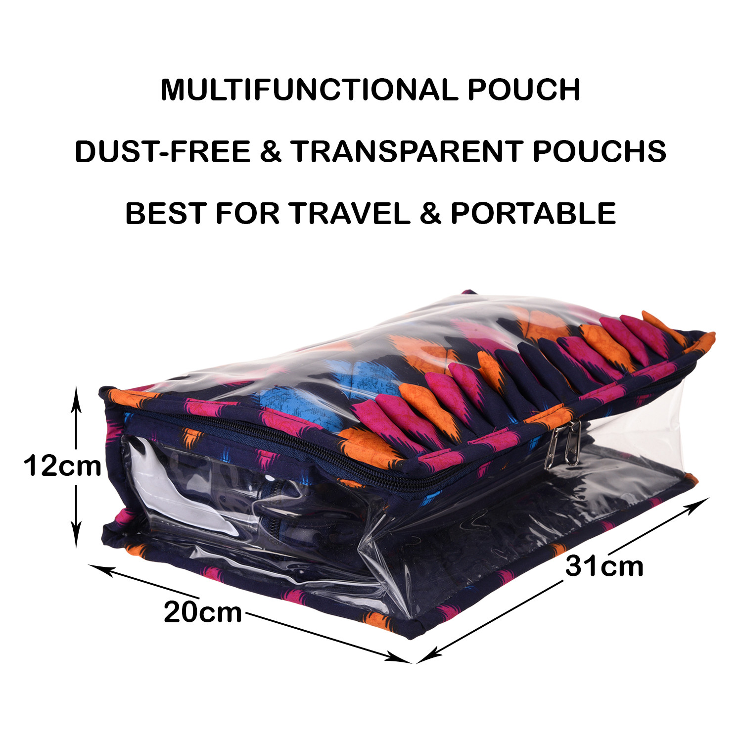 Kuber Industries Jewellery Storage Bag|PVC Laminated Navajo Print Storage Pouch|Travel Kit with 13 Tranasparent Pouches (Blue)