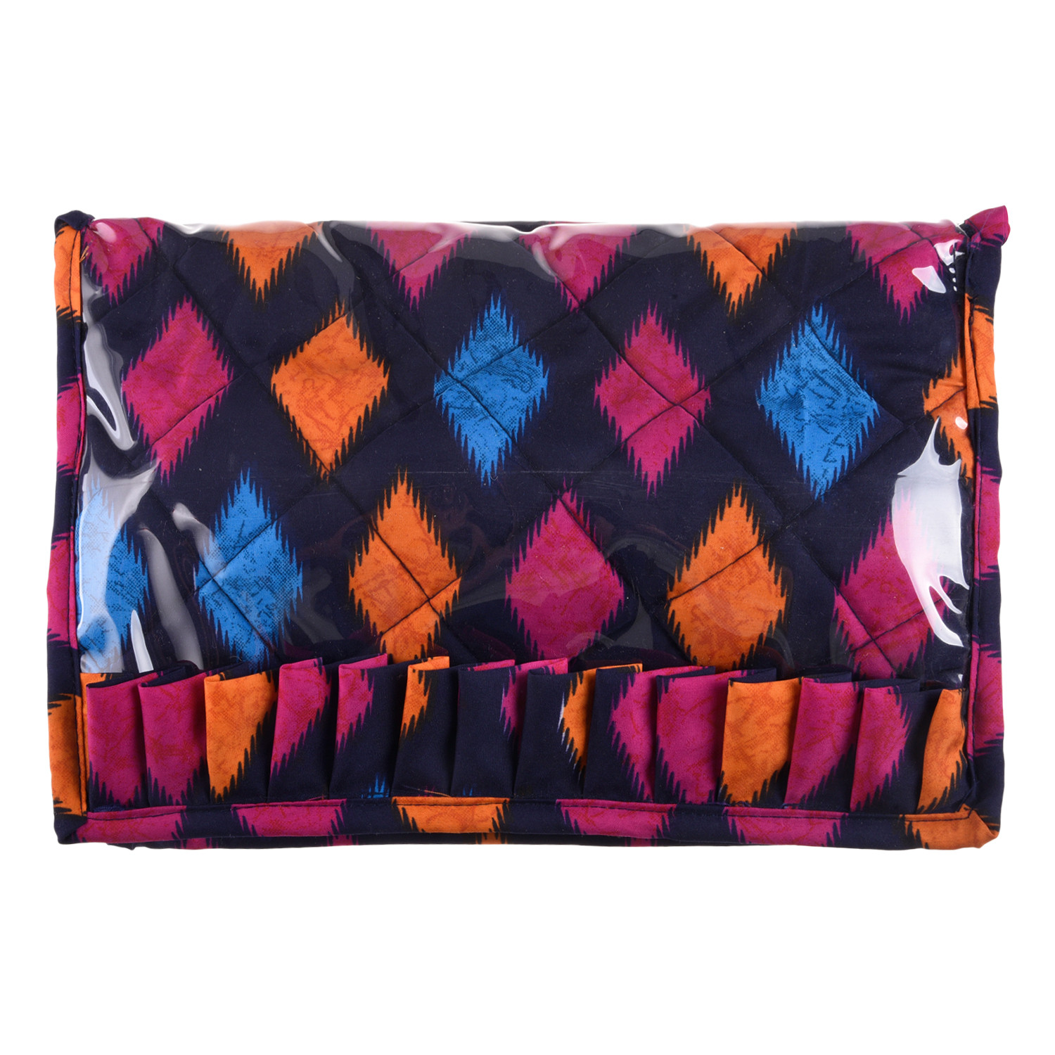 Kuber Industries Jewellery Storage Bag|PVC Laminated Navajo Print Storage Pouch|Travel Kit with 13 Tranasparent Pouches (Blue)