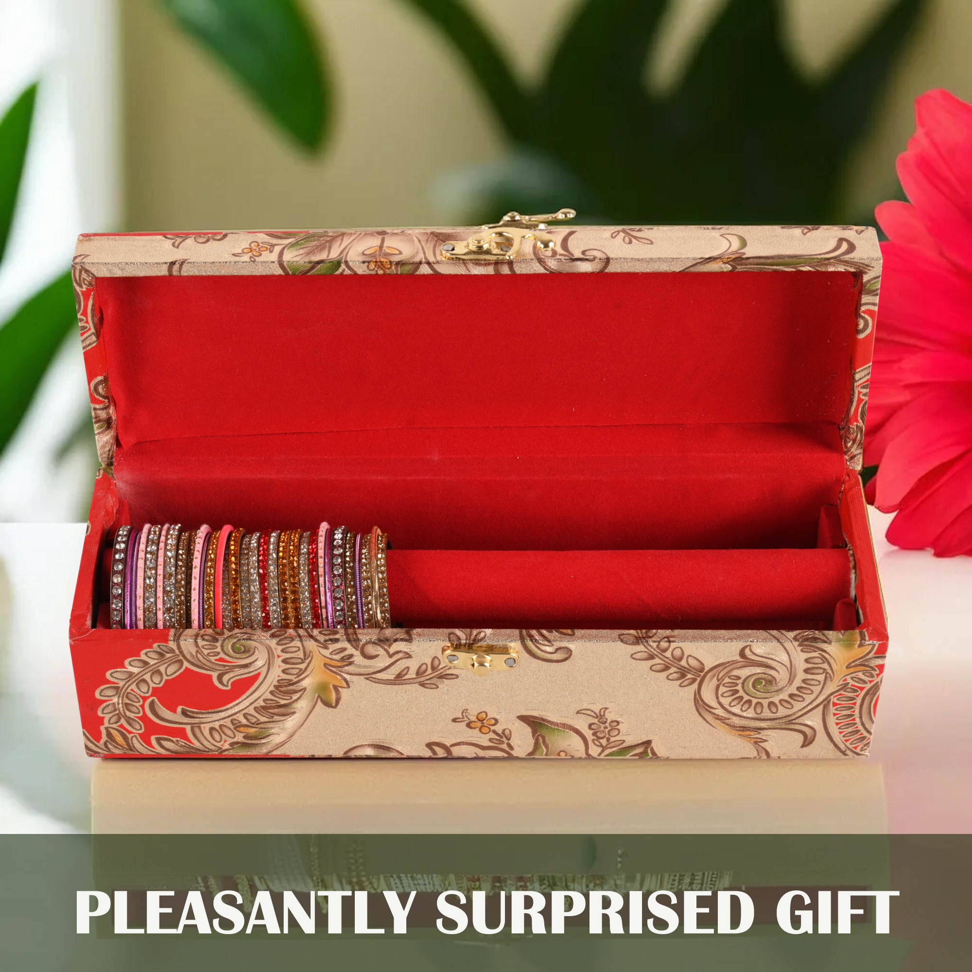 Kuber Industries Jewelry Bangle Box  Jewellery Case Organizer   Bangles Box for Women  Velvet Jewelry Box  Storage Organizer  Watch Organizer  Masakali Lock  Golden