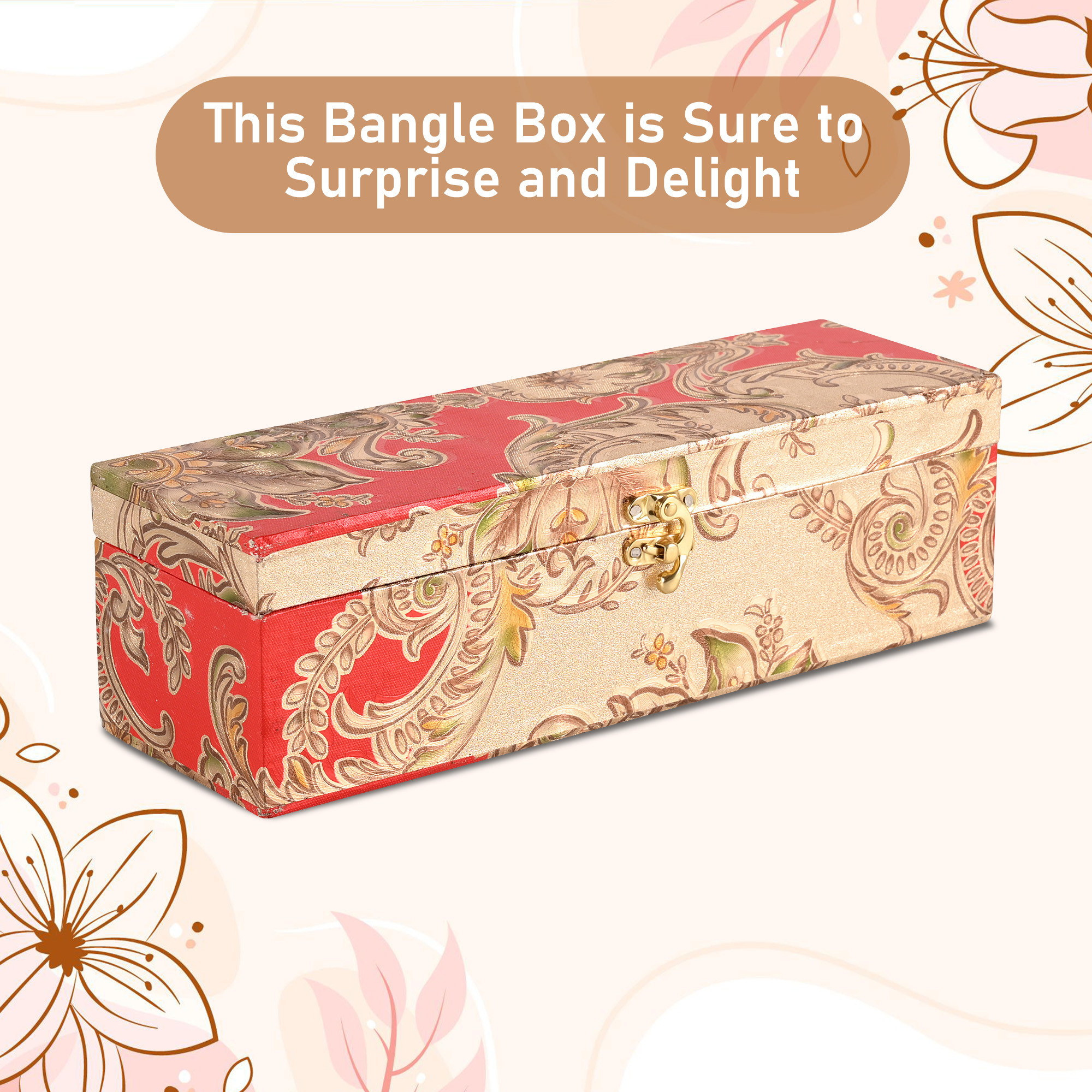 Kuber Industries Jewelry Bangle Box  Jewellery Case Organizer   Bangles Box for Women  Velvet Jewelry Box  Storage Organizer  Watch Organizer  Masakali Lock  Golden