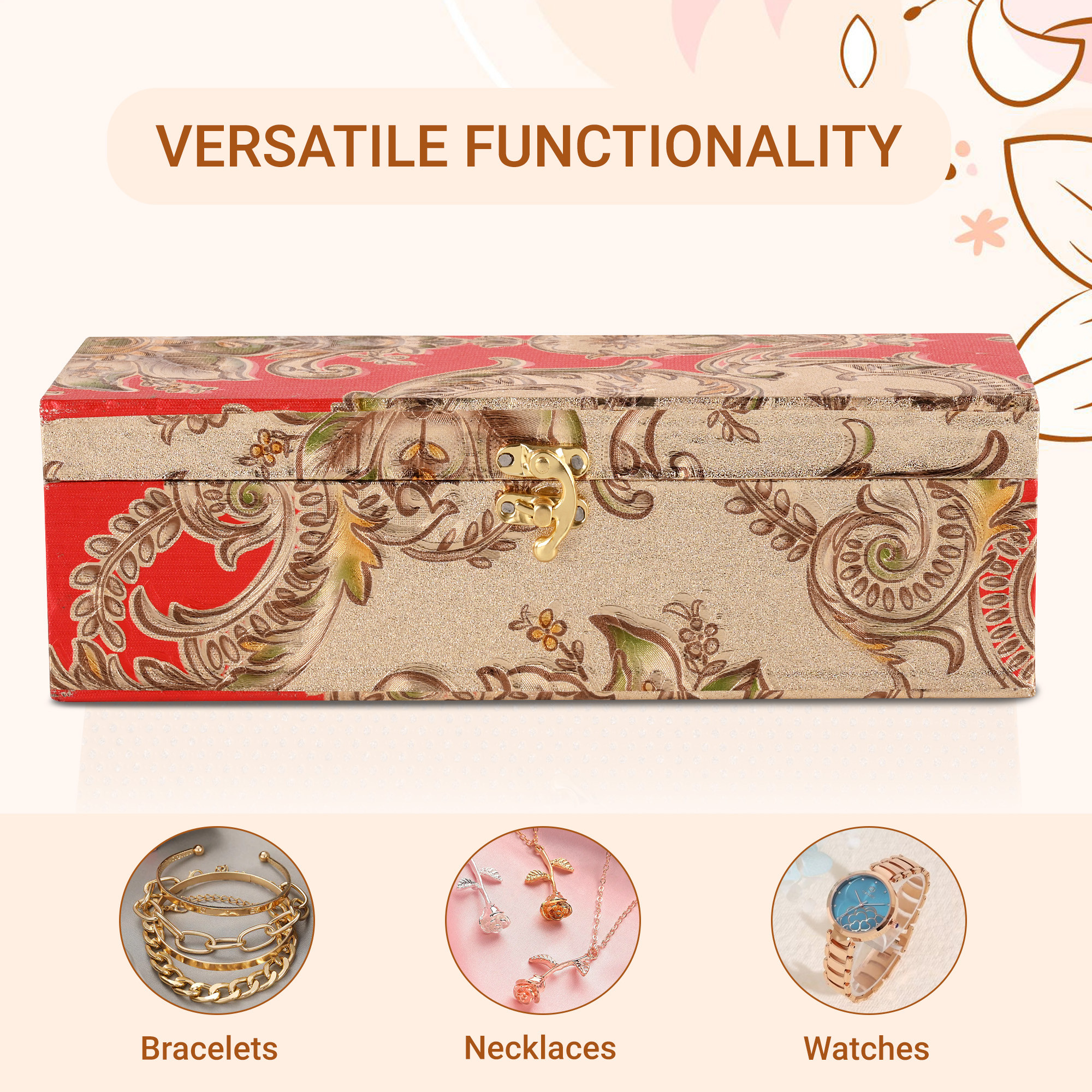 Kuber Industries Jewelry Bangle Box  Jewellery Case Organizer   Bangles Box for Women  Velvet Jewelry Box  Storage Organizer  Watch Organizer  Masakali Lock  Golden