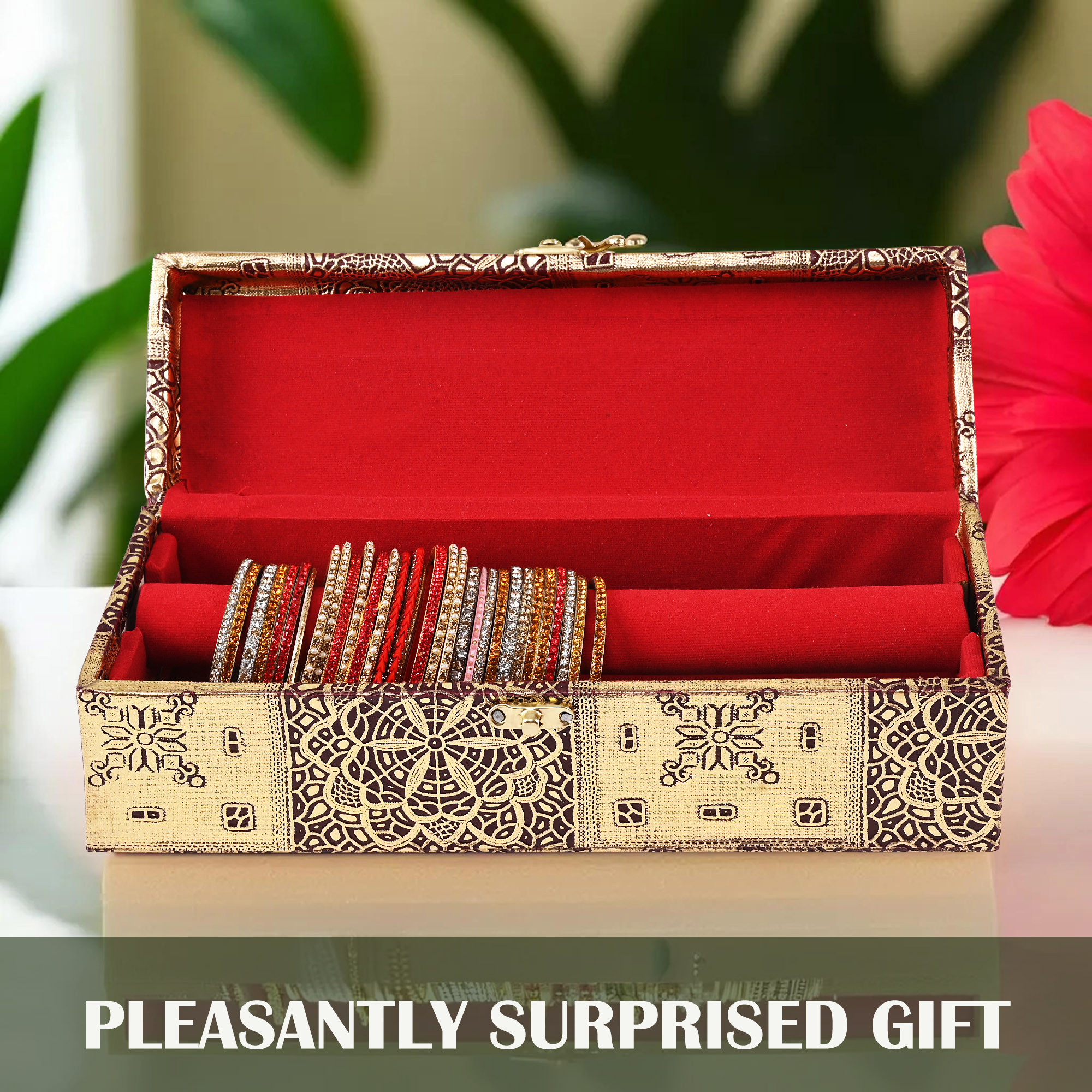 Kuber Industries Jewelry Bangle Box  Jewellery Case Organizer   Bangles Box for Women  Velvet Jewelry Box  Storage Organizer  Watch Organizer  Makadi Lock  Golden