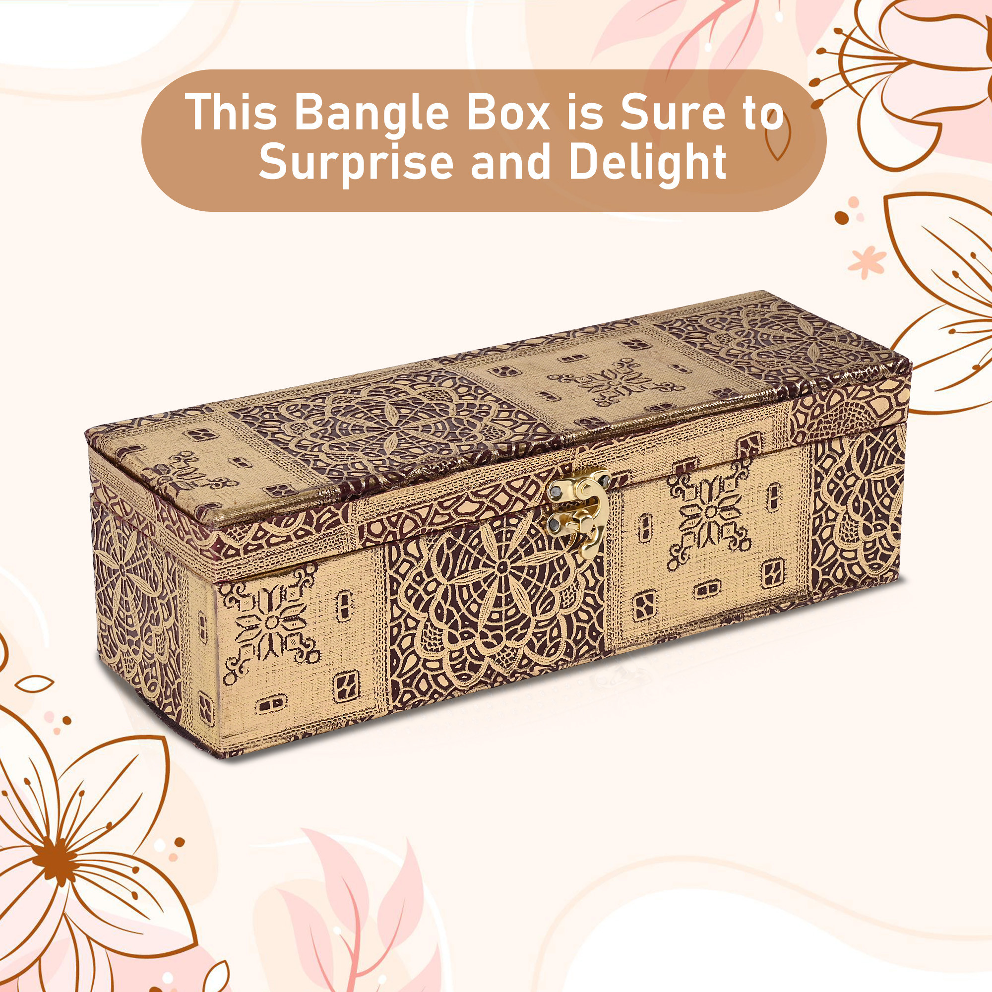 Kuber Industries Jewelry Bangle Box  Jewellery Case Organizer   Bangles Box for Women  Velvet Jewelry Box  Storage Organizer  Watch Organizer  Makadi Lock  Golden