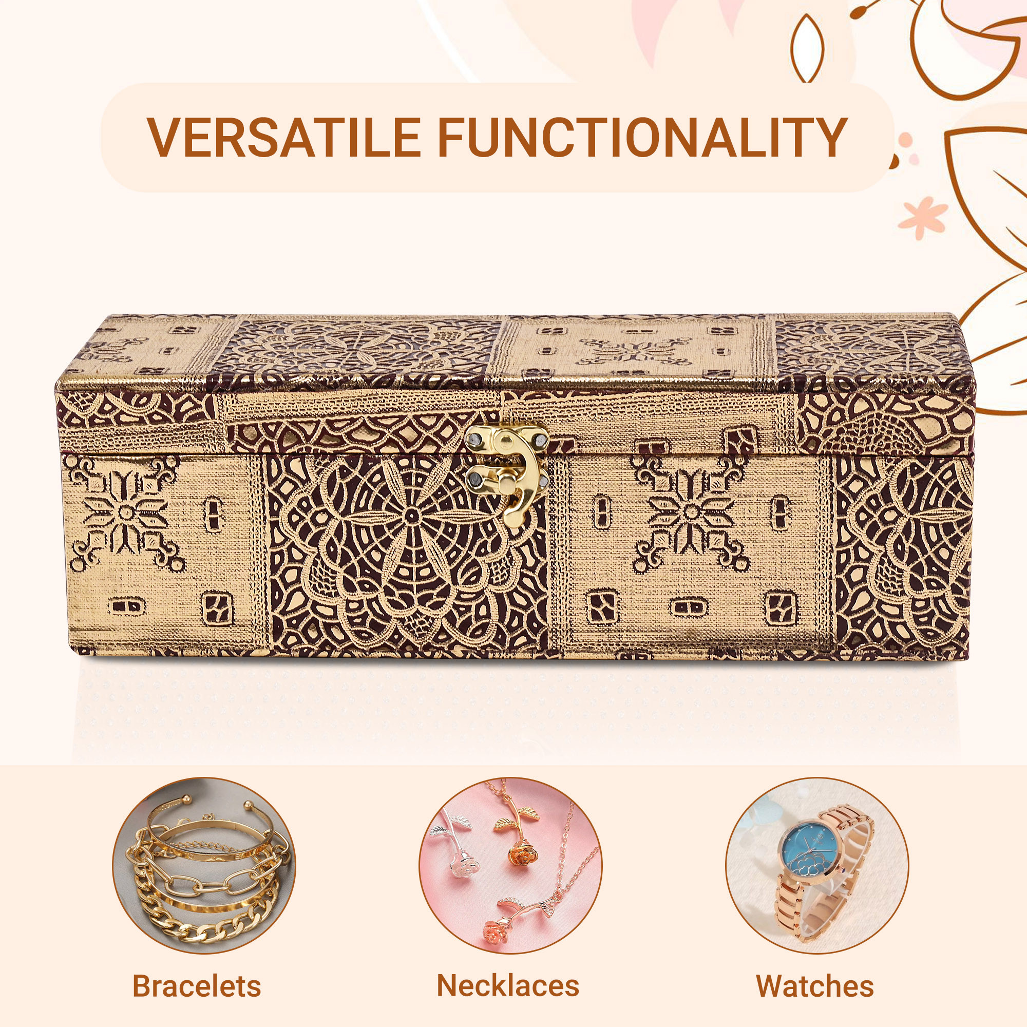 Kuber Industries Jewelry Bangle Box  Jewellery Case Organizer   Bangles Box for Women  Velvet Jewelry Box  Storage Organizer  Watch Organizer  Makadi Lock  Golden