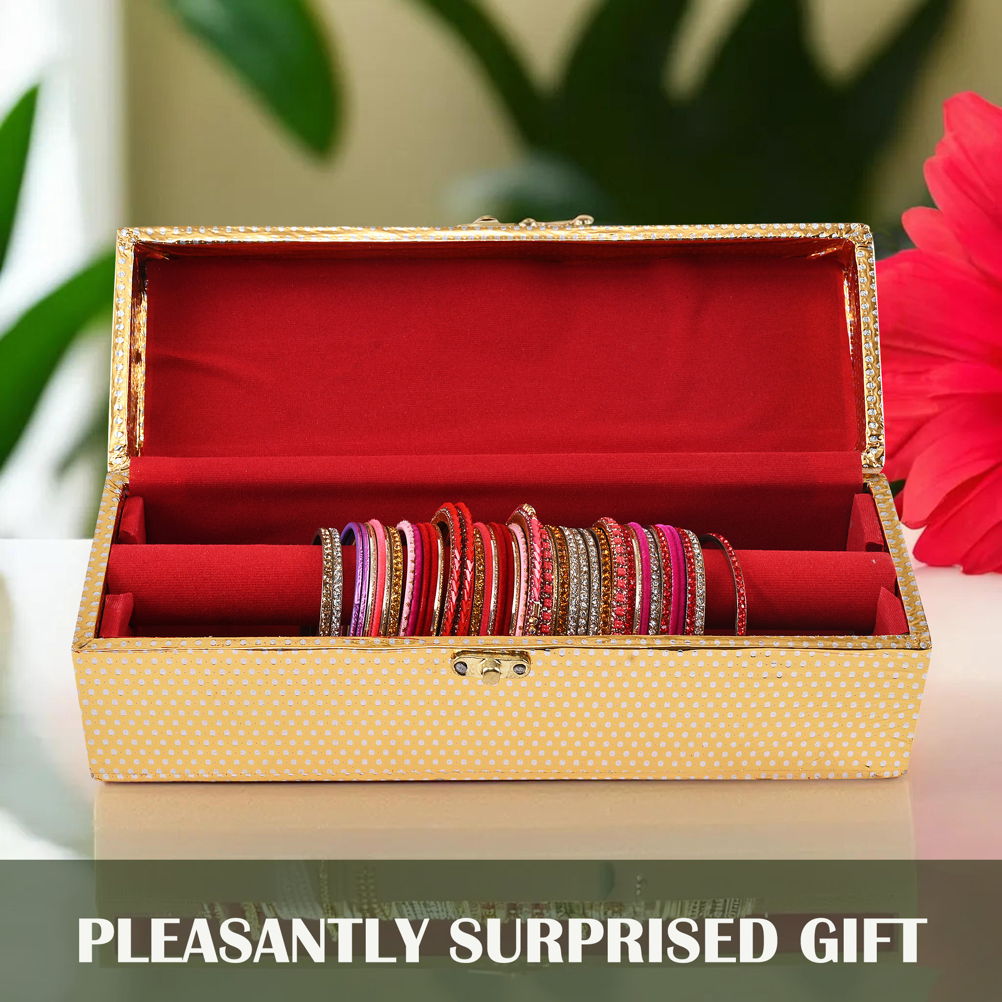 Kuber Industries Jewelry Bangle Box  Jewellery Case Organizer   Bangles Box for Women  Velvet Jewelry Box  Storage Organizer  Watch Organizer  Dot Lock  Golden