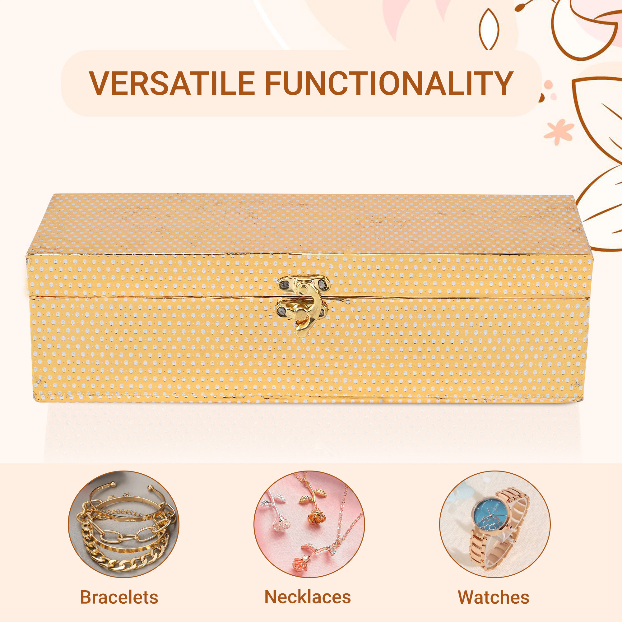 Kuber Industries Jewelry Bangle Box  Jewellery Case Organizer   Bangles Box for Women  Velvet Jewelry Box  Storage Organizer  Watch Organizer  Dot Lock  Golden