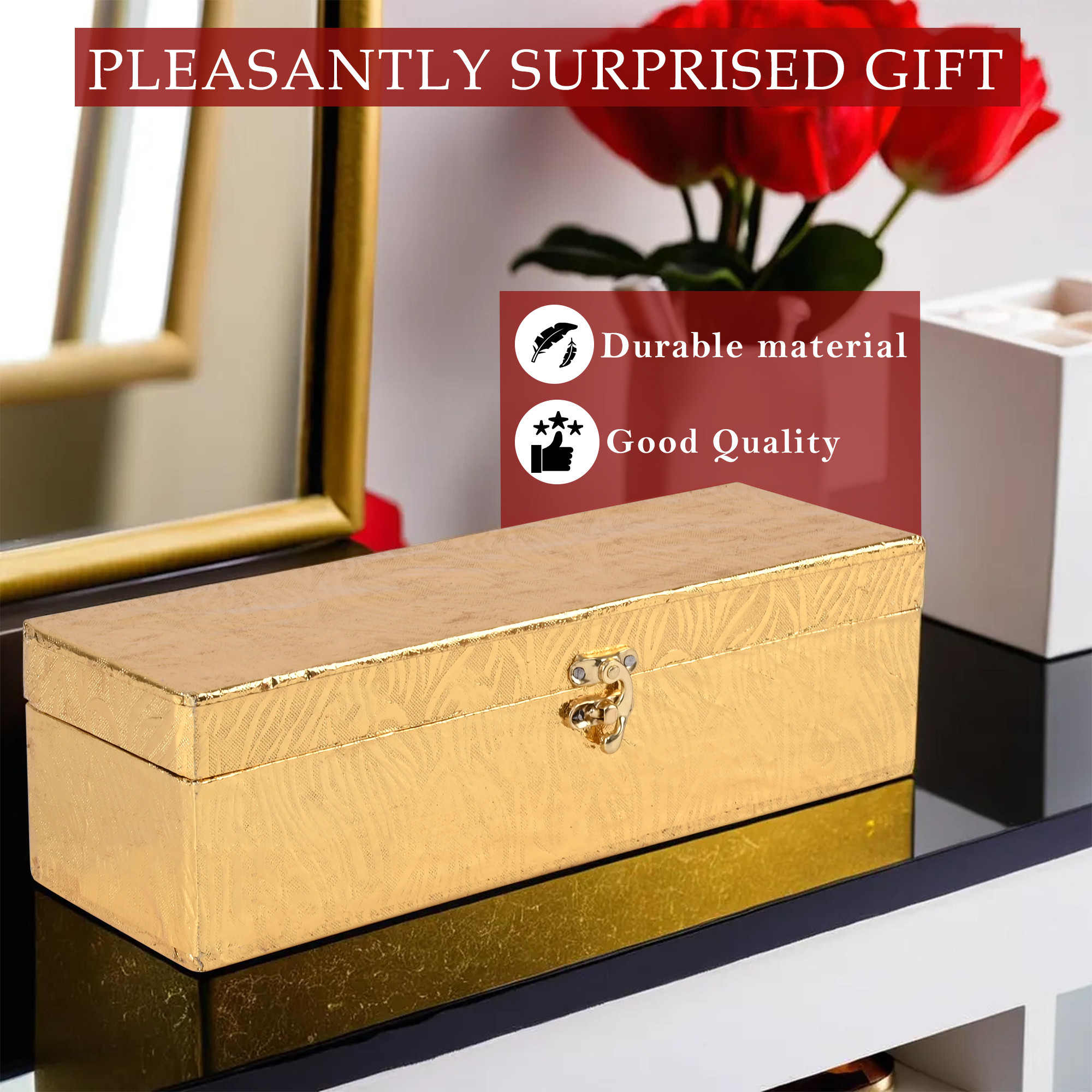 Kuber Industries Jewelry Bangle Box  Jewellery Case Organizer   Bangles Box for Women  Velvet Jewelry Box  Storage Organizer  Watch Organizer  Zig Zag Lock  Golden