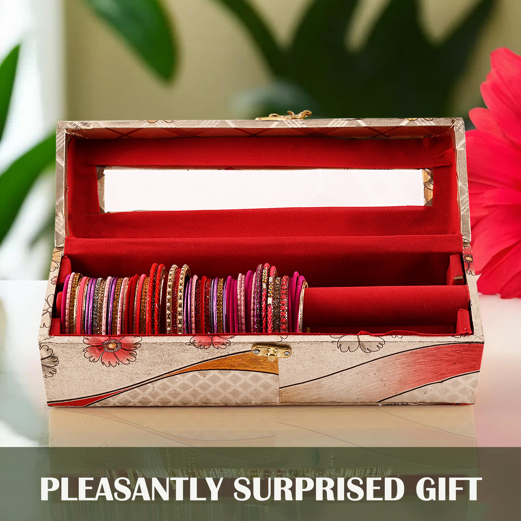 Kuber Industries Jewelry Bangle Box  Jewellery Case Organizer  1 Rod Transparent Bangles Box for Women  Velvet Jewelry Box  Storage Organizer  Watch Organizer  Masakali Lock  Golden