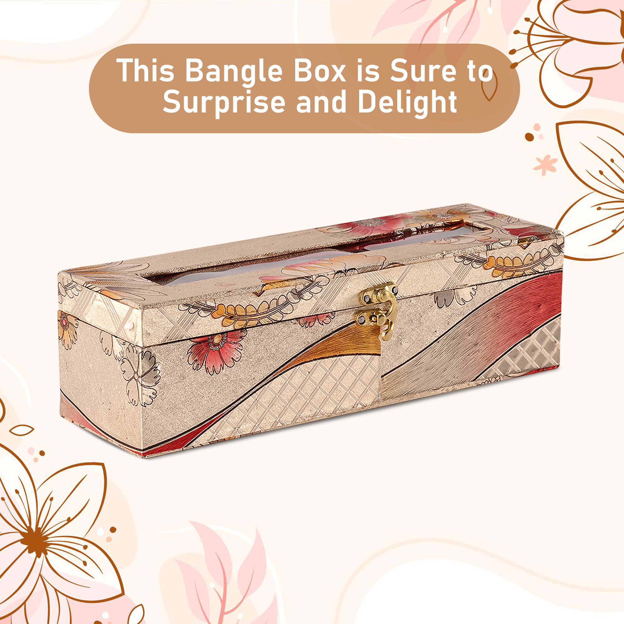 Kuber Industries Jewelry Bangle Box  Jewellery Case Organizer  1 Rod Transparent Bangles Box for Women  Velvet Jewelry Box  Storage Organizer  Watch Organizer  Masakali Lock  Golden