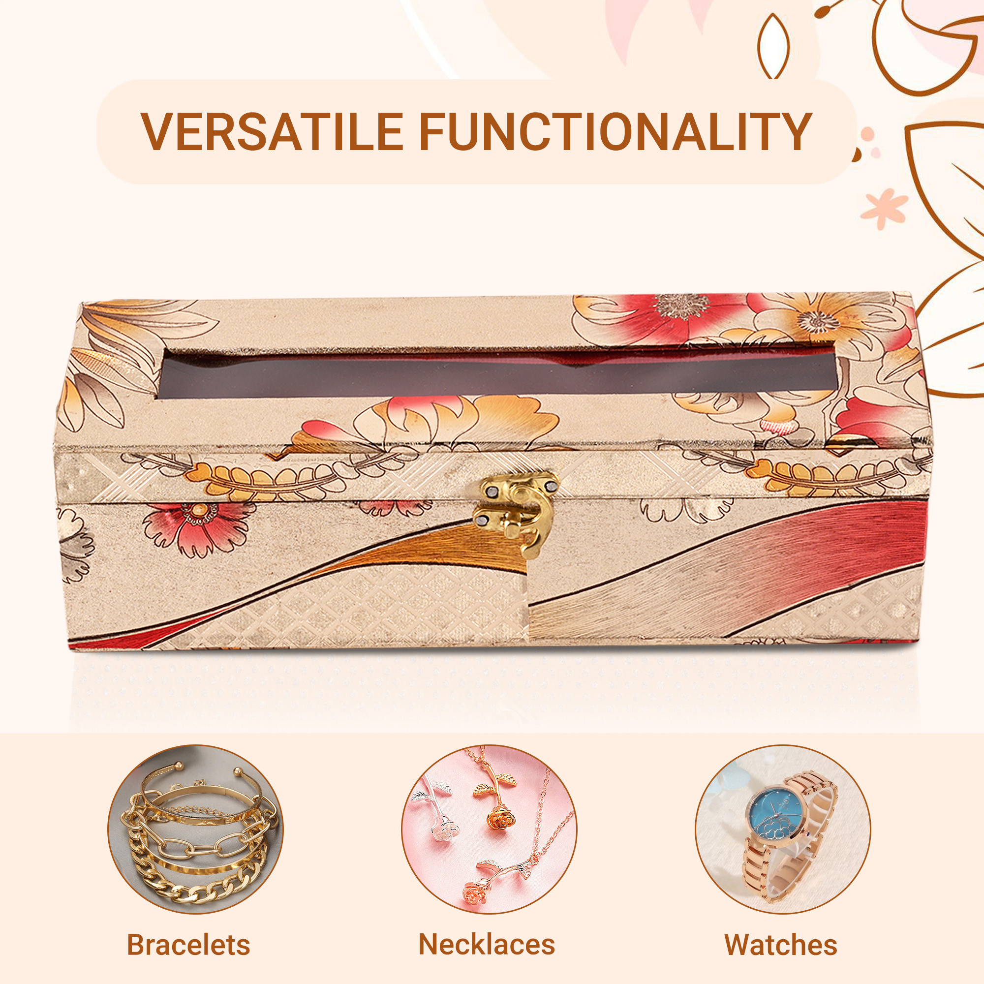 Kuber Industries Jewelry Bangle Box  Jewellery Case Organizer  1 Rod Transparent Bangles Box for Women  Velvet Jewelry Box  Storage Organizer  Watch Organizer  Masakali Lock  Golden