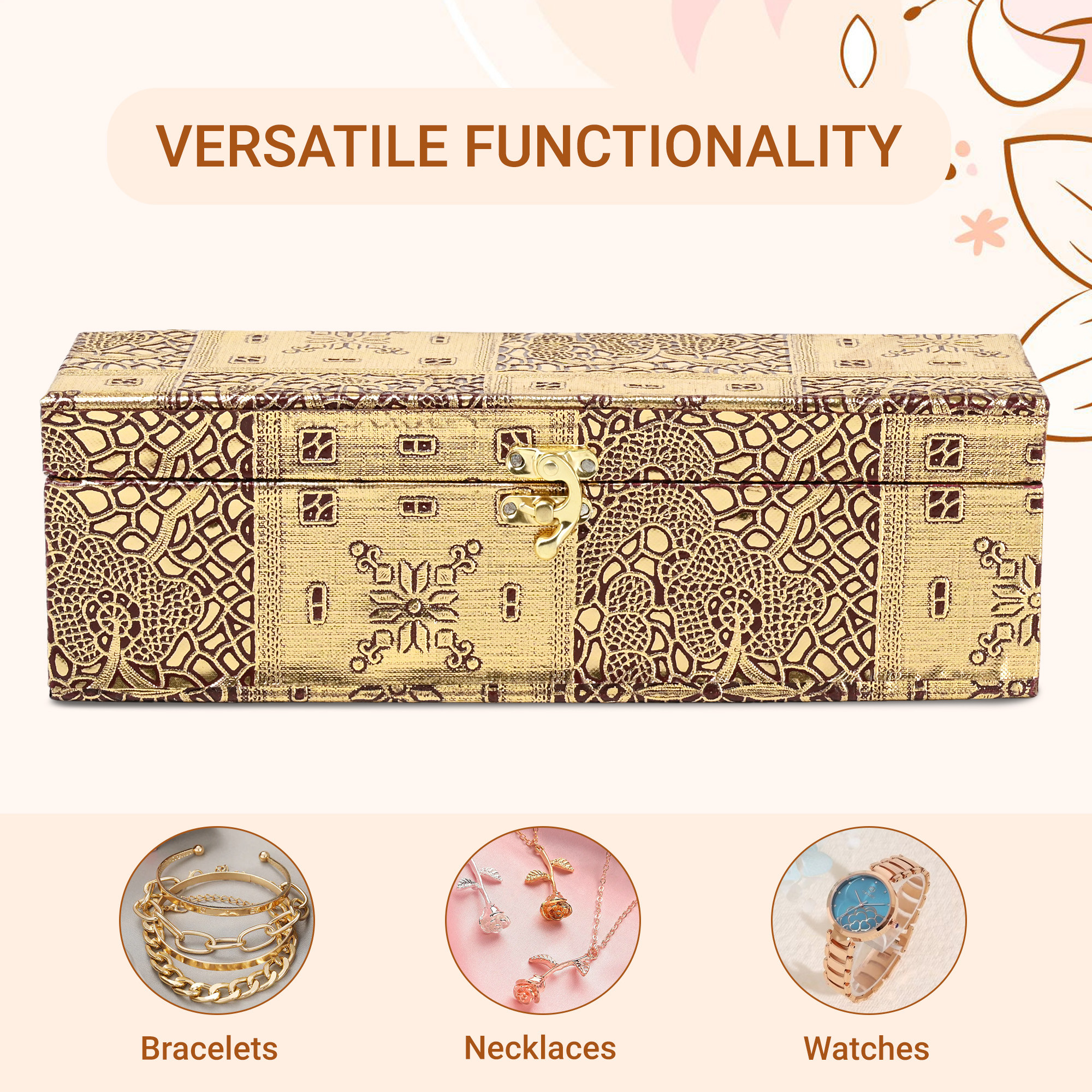 Kuber Industries Jewelry Bangle Box  Jewellery Case Organizer  1 Rod Transparent Bangles Box for Women  Velvet Jewelry Box  Storage Organizer  Watch Organizer  Makadi Lock  Golden