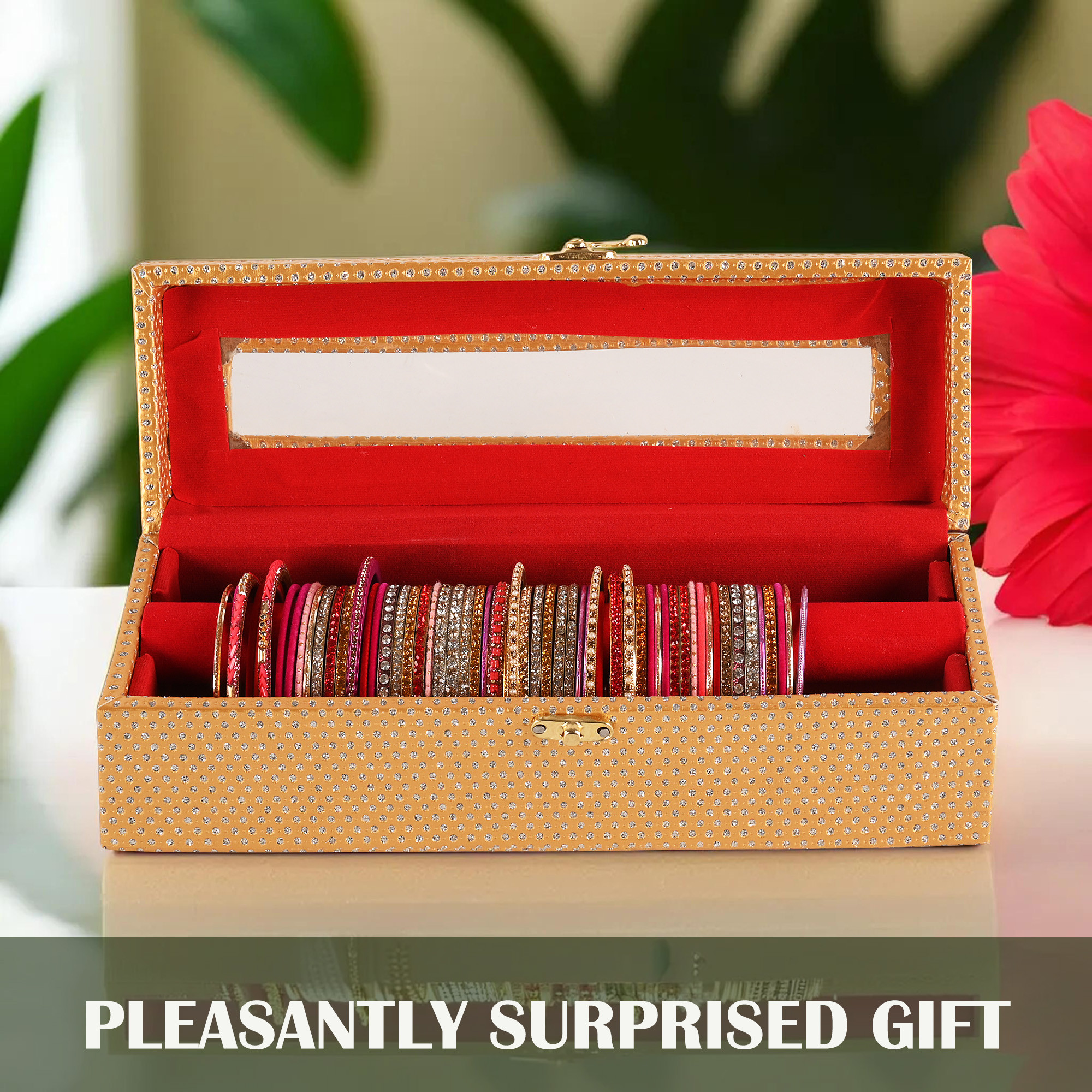 Kuber Industries Jewelry Bangle Box  Jewellery Case Organizer  1 Rod Transparent Bangles Box for Women  Velvet Jewelry Box  Storage Organizer  Watch Organizer  Dot Lock  Golden
