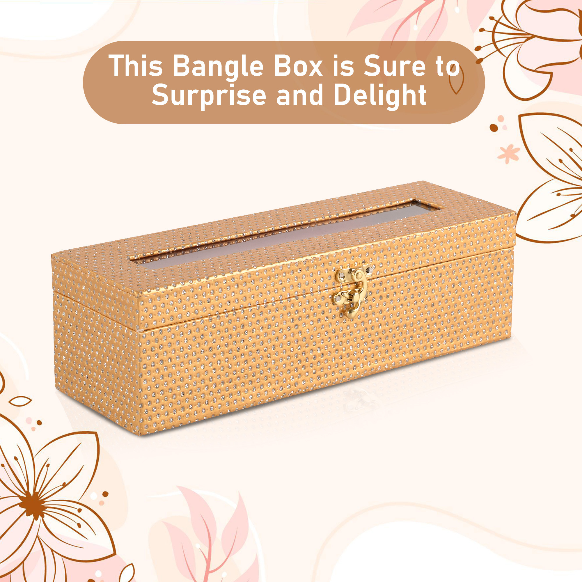 Kuber Industries Jewelry Bangle Box  Jewellery Case Organizer  1 Rod Transparent Bangles Box for Women  Velvet Jewelry Box  Storage Organizer  Watch Organizer  Dot Lock  Golden