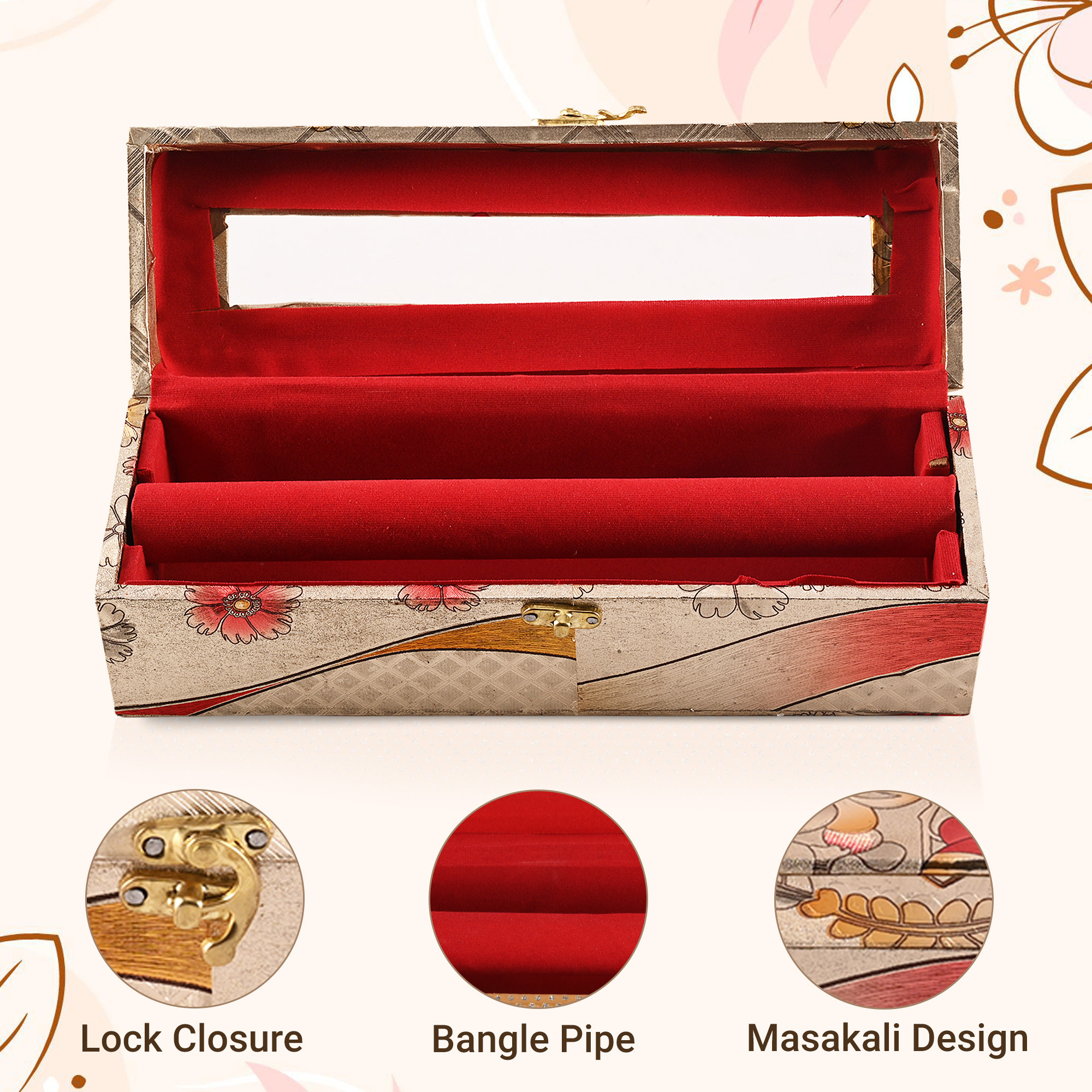 Kuber Industries Jewelry Bangle Box  Jewellery Case Organizer  1 Rod Transparent Bangles Box for Women  Velvet Jewelry Box  Storage Organizer  Watch Organizer  Masakali Lock  Golden