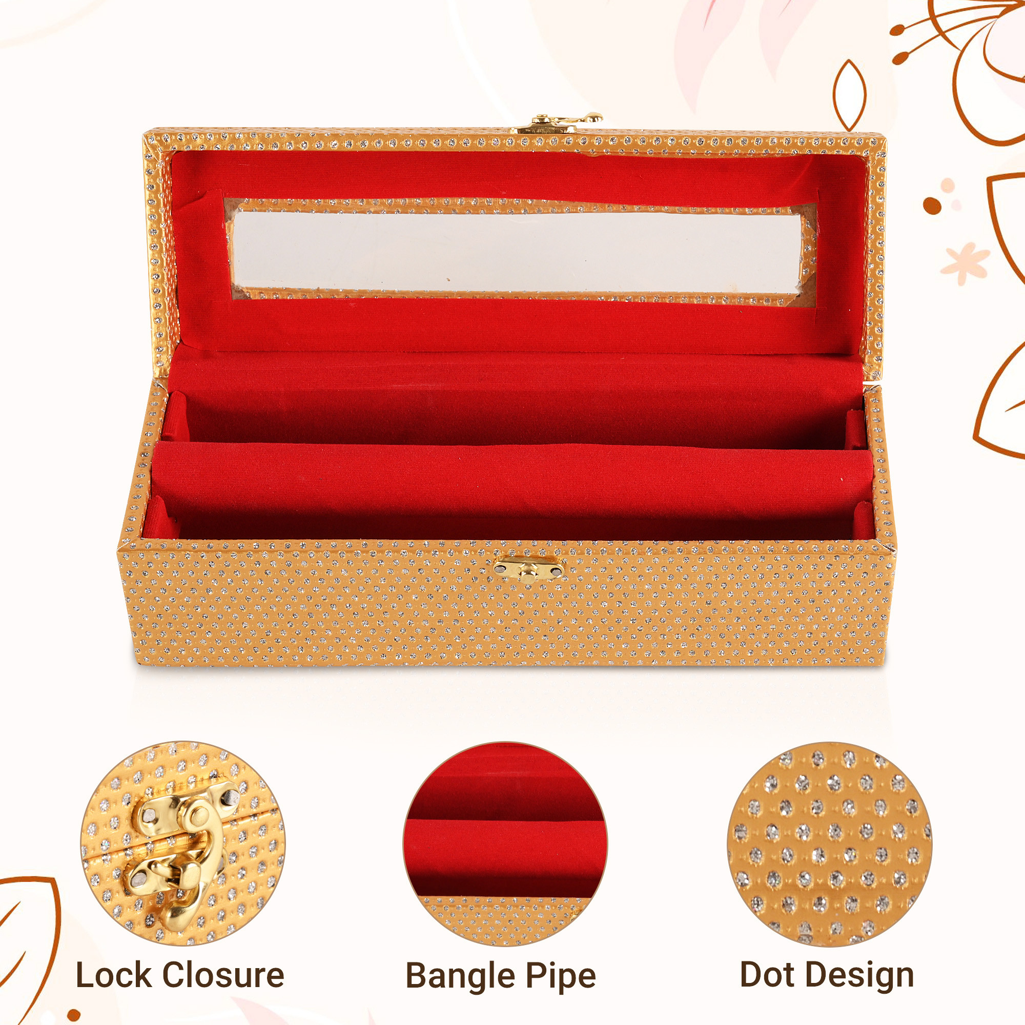 Kuber Industries Jewelry Bangle Box  Jewellery Case Organizer  1 Rod Transparent Bangles Box for Women  Velvet Jewelry Box  Storage Organizer  Watch Organizer  Dot Lock  Golden
