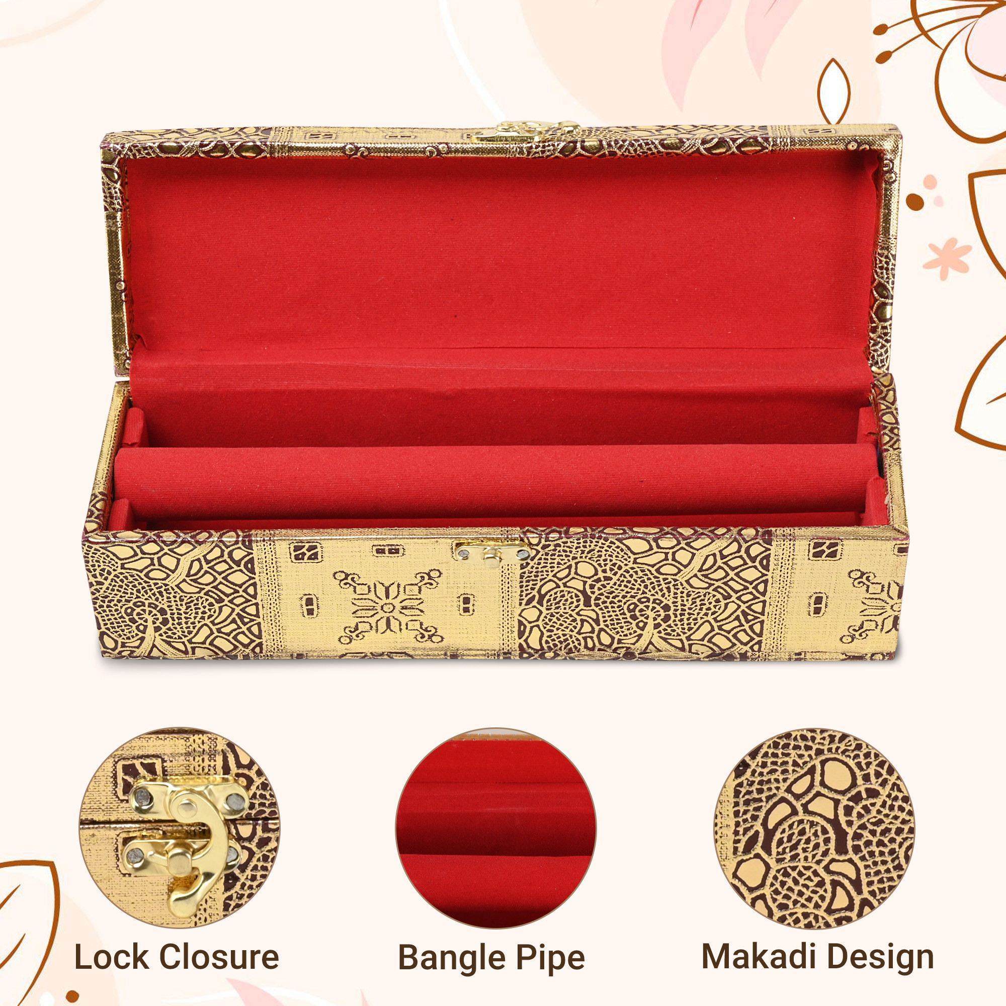 Kuber Industries Jewelry Bangle Box  Jewellery Case Organizer  1 Rod Transparent Bangles Box for Women  Velvet Jewelry Box  Storage Organizer  Watch Organizer  Makadi Lock  Golden