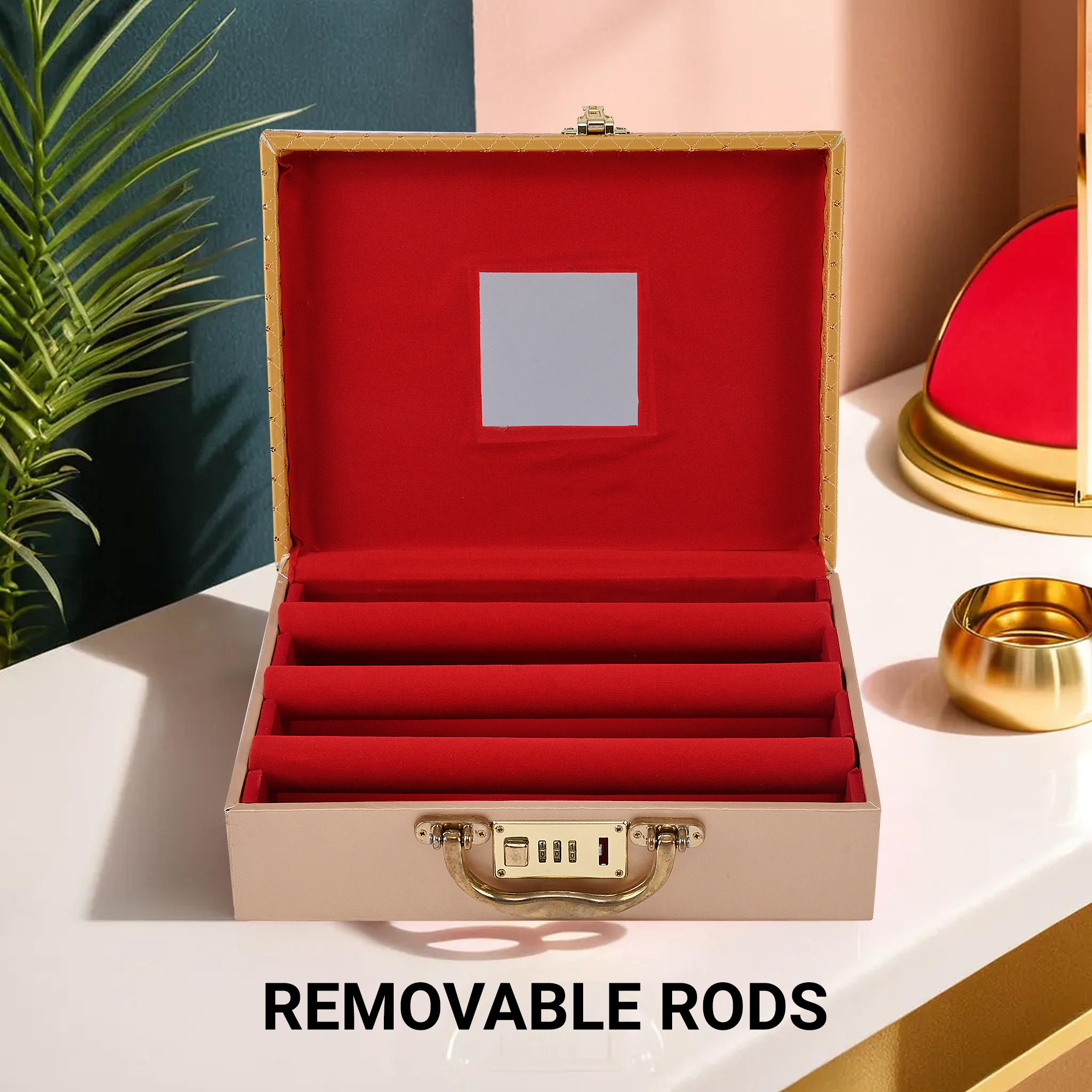 Kuber Industries Jewelry Bangle Box  Jewellery Case Organizer  Bangles Box for Women  Leather Jewelry Box  Storage Organizer  Watch Organizer Check Design Golden