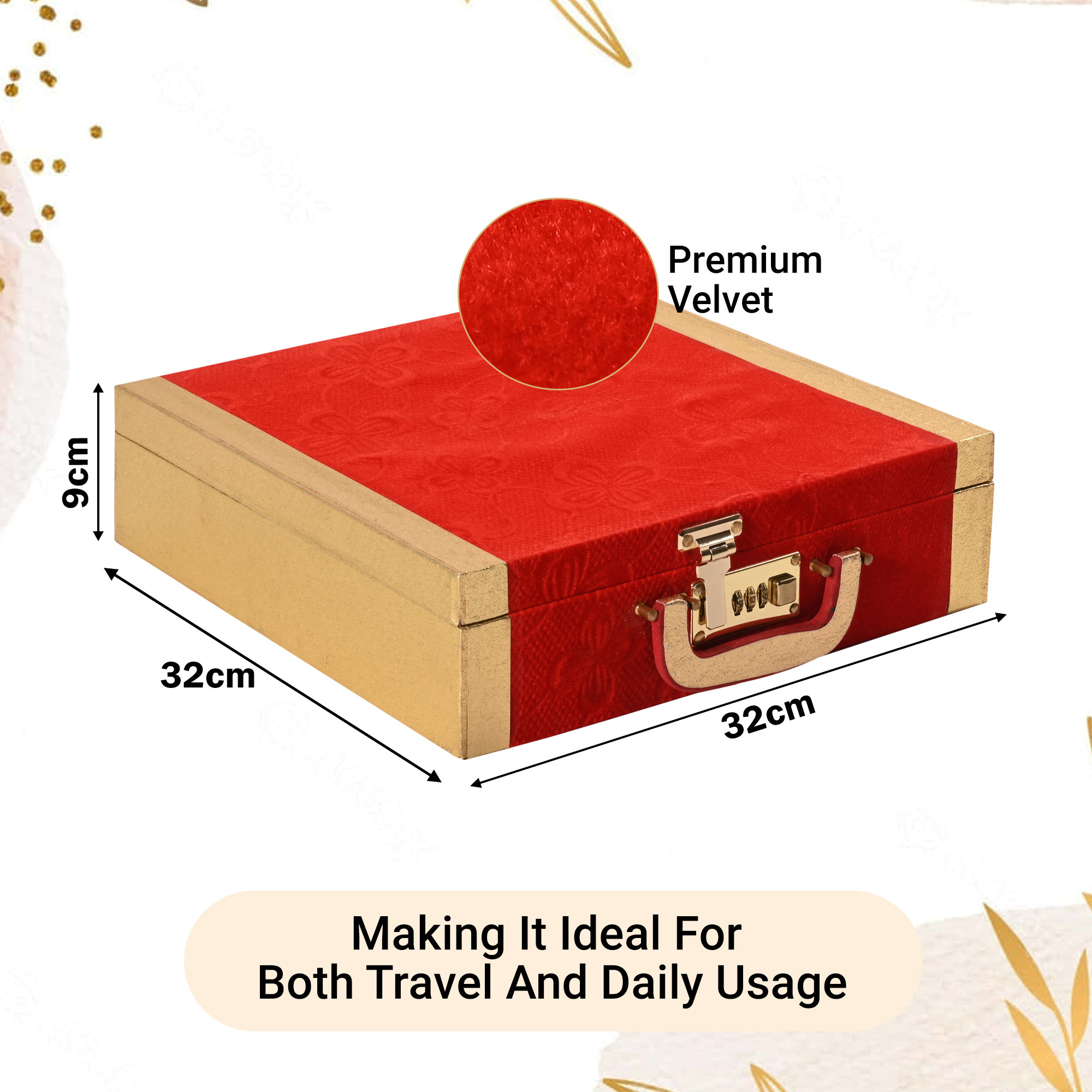 Kuber Industries Jewelry Bangle Box  Jewellery Case Organizer 2 Rod Bangles Box for Women  Velvet Jewelry Box  Storage Organizer  Watch Organizer Golden Self Palki Red