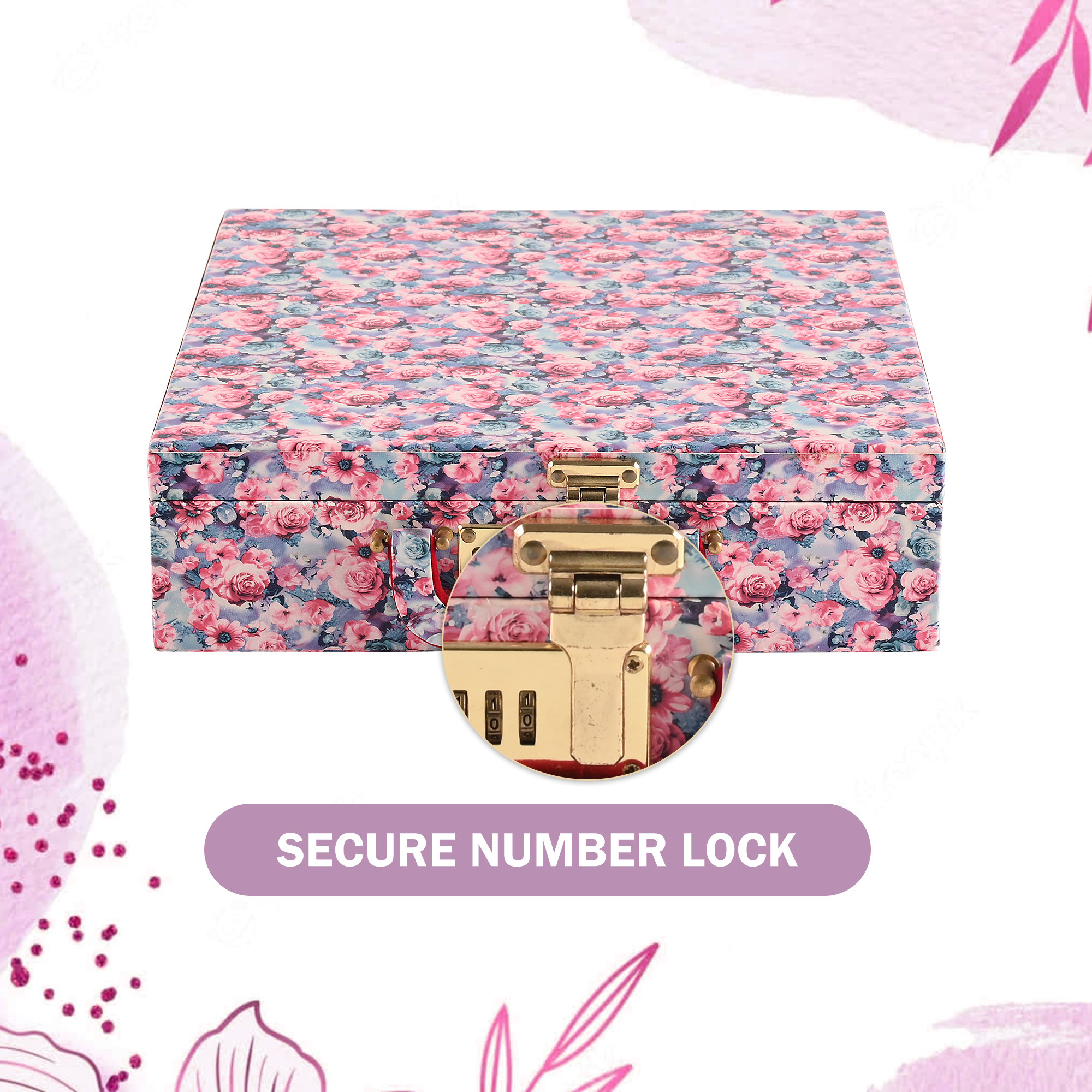 Kuber Industries Jewelry Bangle Box  Jewellery Case Organizer 4 Rod Bangles Box for Women  Velvet Jewelry Box  Storage Organizer  Watch Organizer Printed Pink  Blue