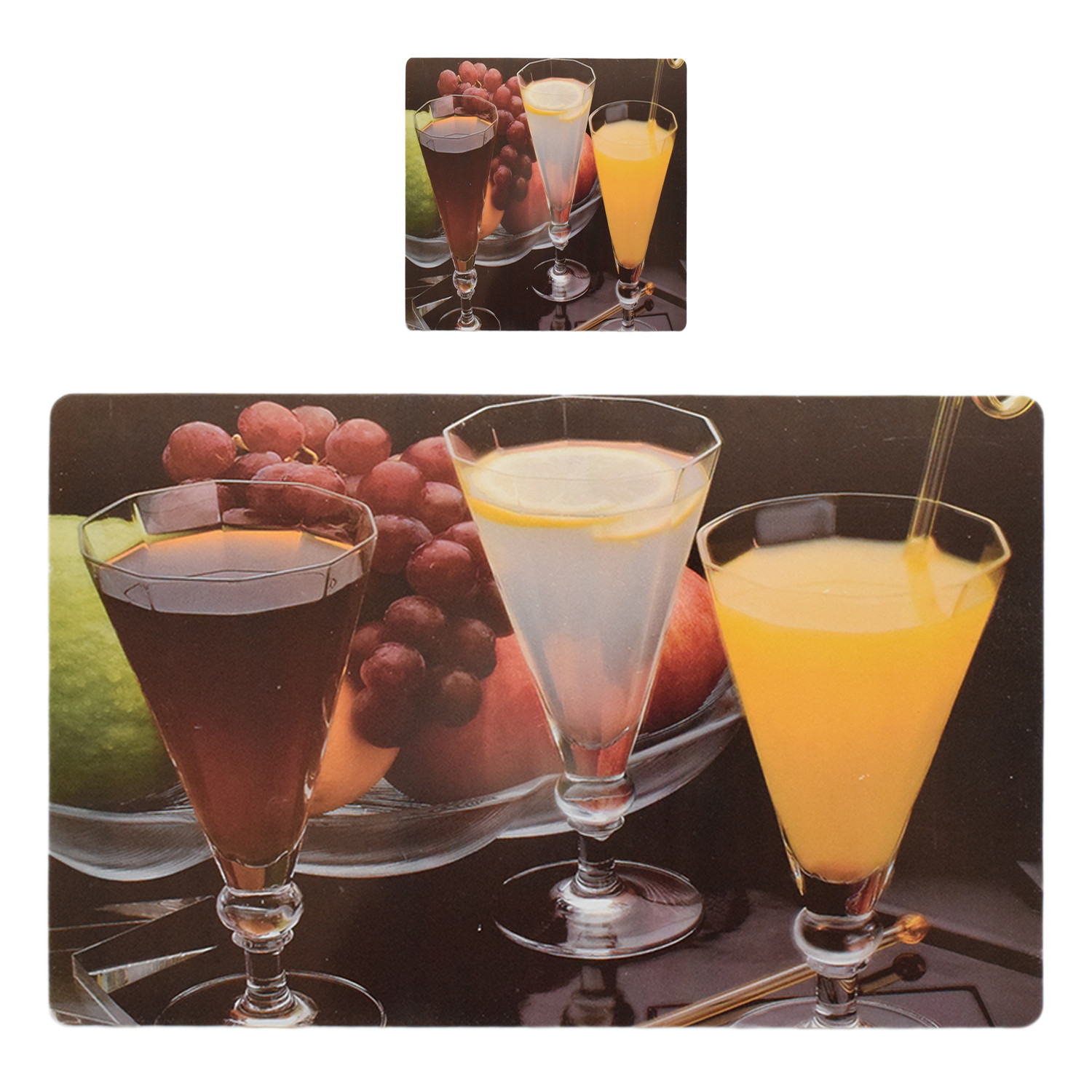 Kuber Industries Juice Glass Print PVC Table Mats /Placemat With 6 Coasters For kitchen, Dining Table Set of 6 (Brown) 54KM4380