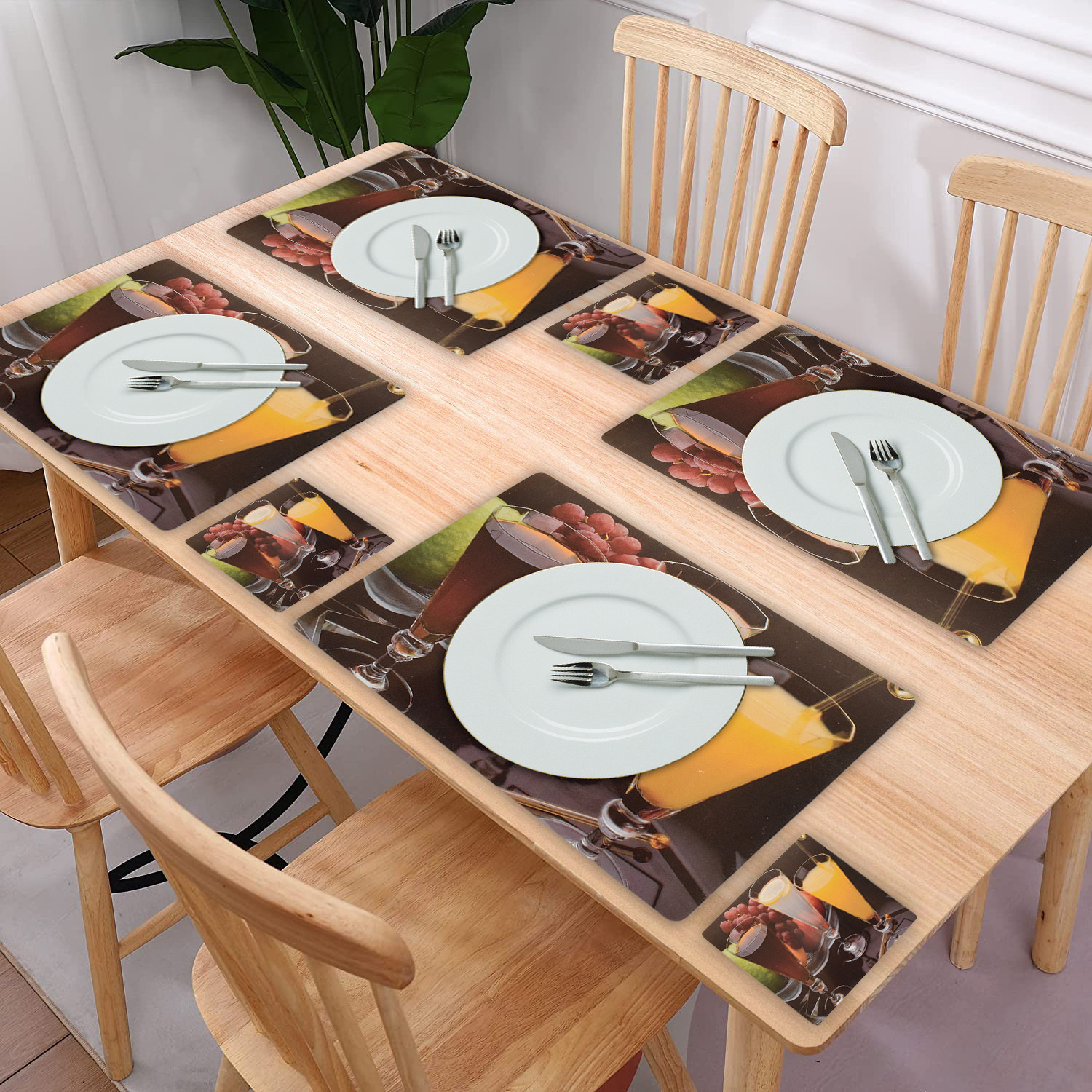 Kuber Industries Juice Glass Print PVC Table Mats /Placemat With 6 Coasters For kitchen, Dining Table Set of 6 (Brown) 54KM4380