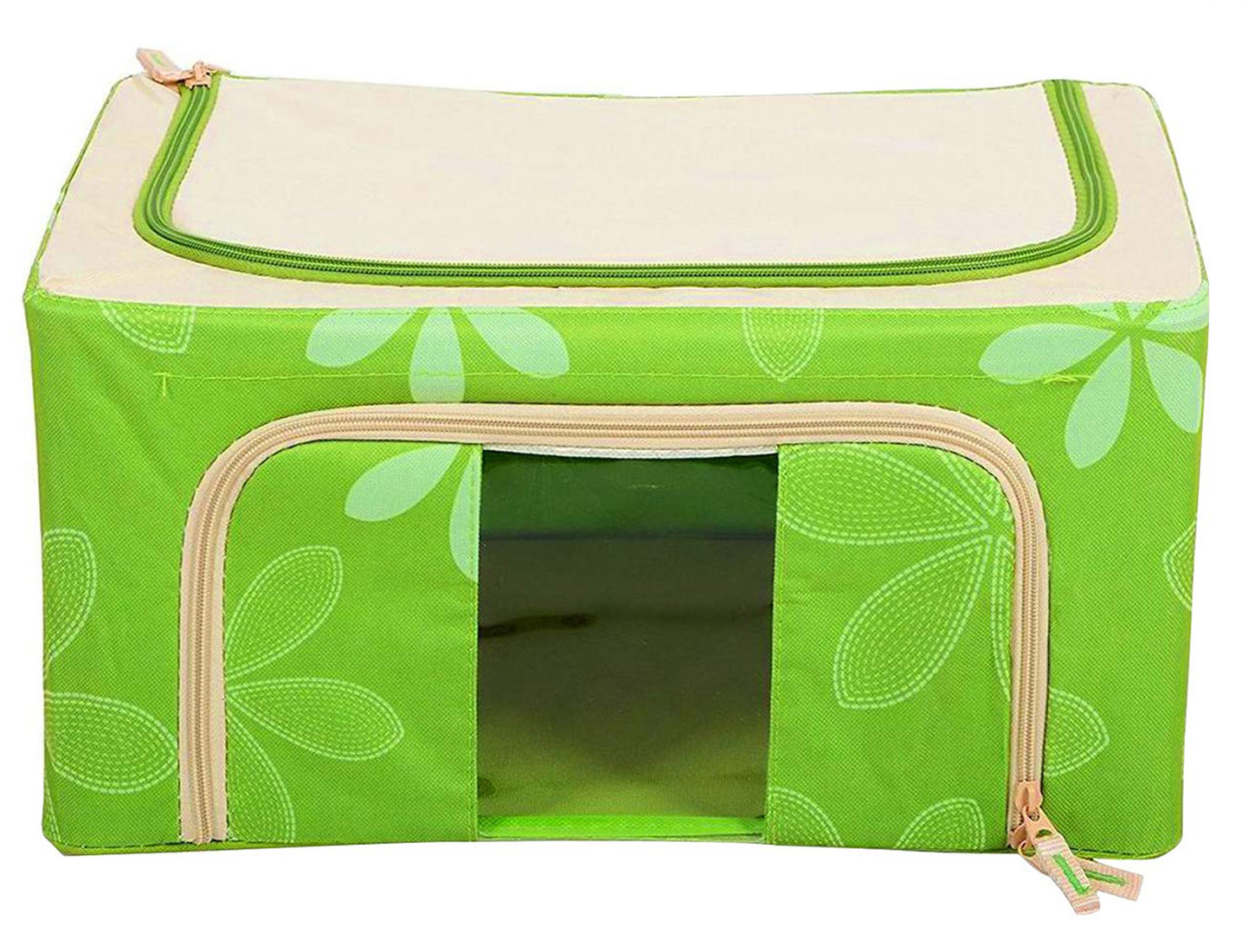 Kuber Industries Jumbo Saree/Lehenga/Blanket Cover/Woolens Storage Box Moisture Proof Cloth Organiser with Zippered Closure and Handle With Steel Frames (Green) -CTKTC39029