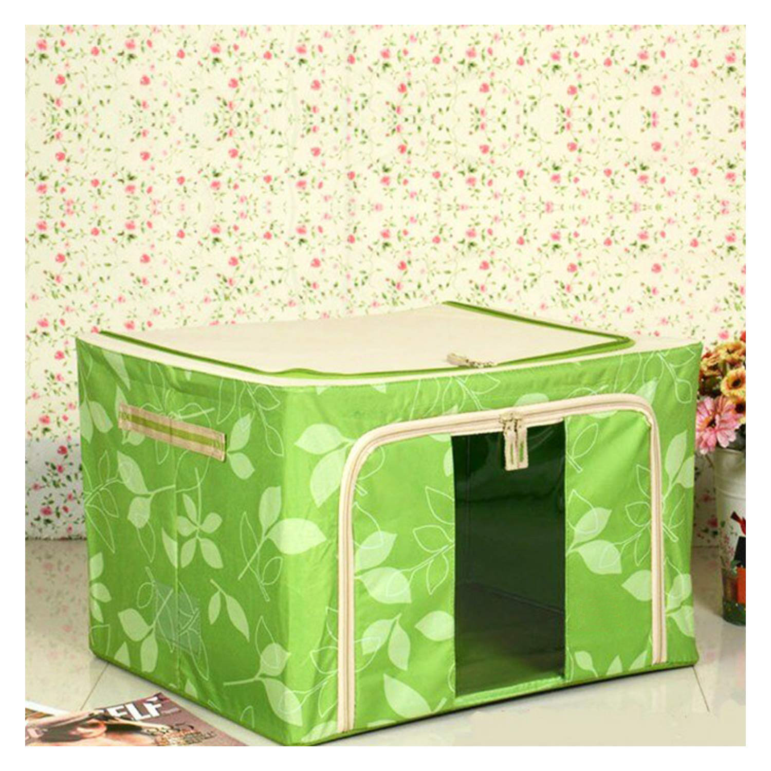 Kuber Industries Jumbo Saree/Lehenga/Blanket Cover/Woolens Storage Box Moisture Proof Cloth Organiser with Zippered Closure and Handle With Steel Frames (Green) -CTKTC39029