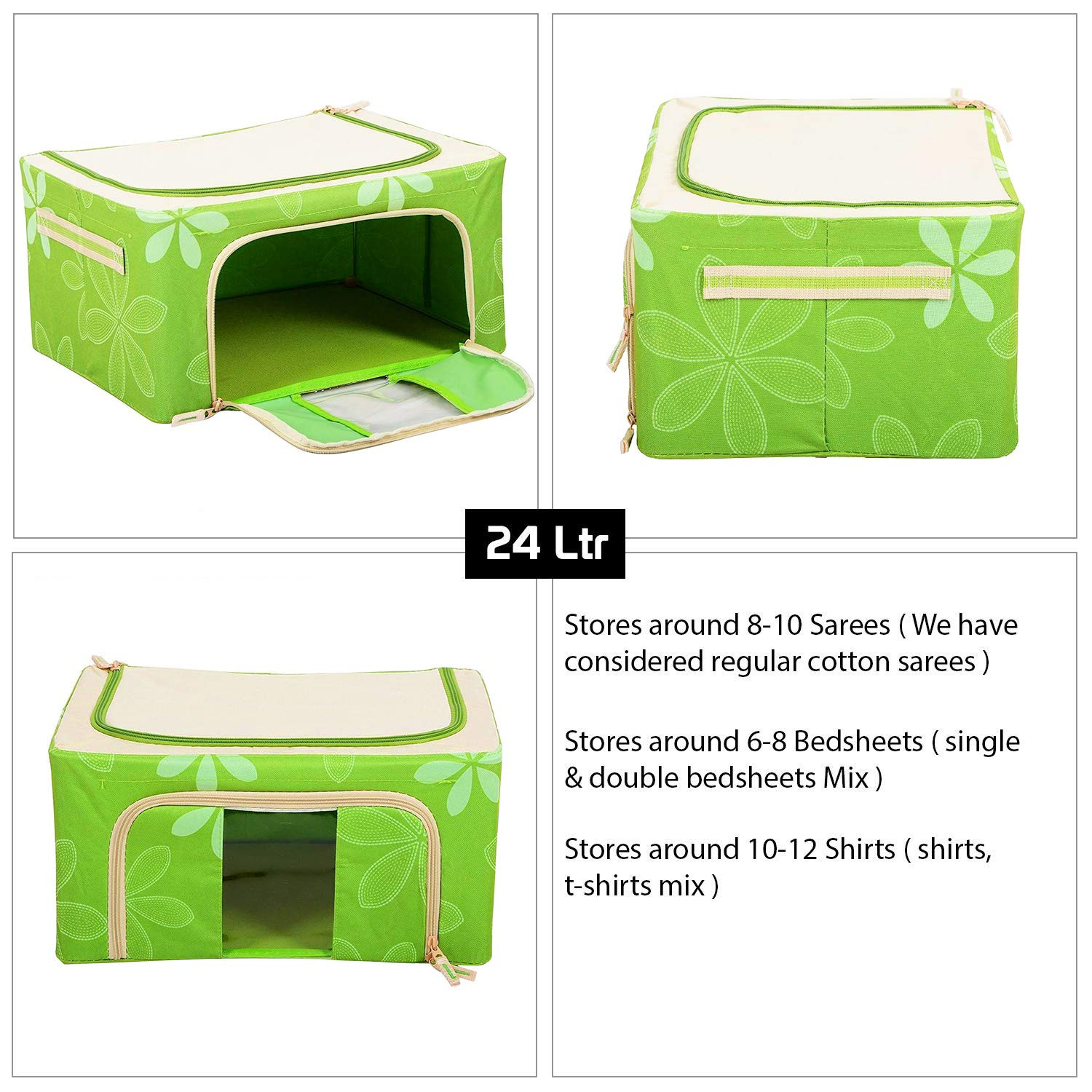 Kuber Industries Jumbo Saree/Lehenga/Blanket Cover/Woolens Storage Box Moisture Proof Cloth Organiser with Zippered Closure and Handle With Steel Frames (Green) -CTKTC39029