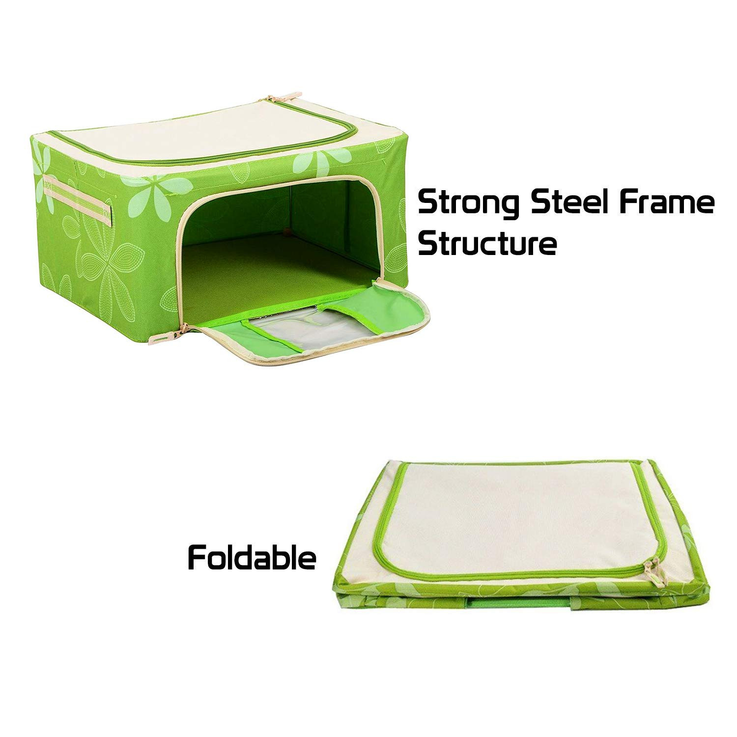 Kuber Industries Jumbo Saree/Lehenga/Blanket Cover/Woolens Storage Box Moisture Proof Cloth Organiser with Zippered Closure and Handle With Steel Frames (Green) -CTKTC39029