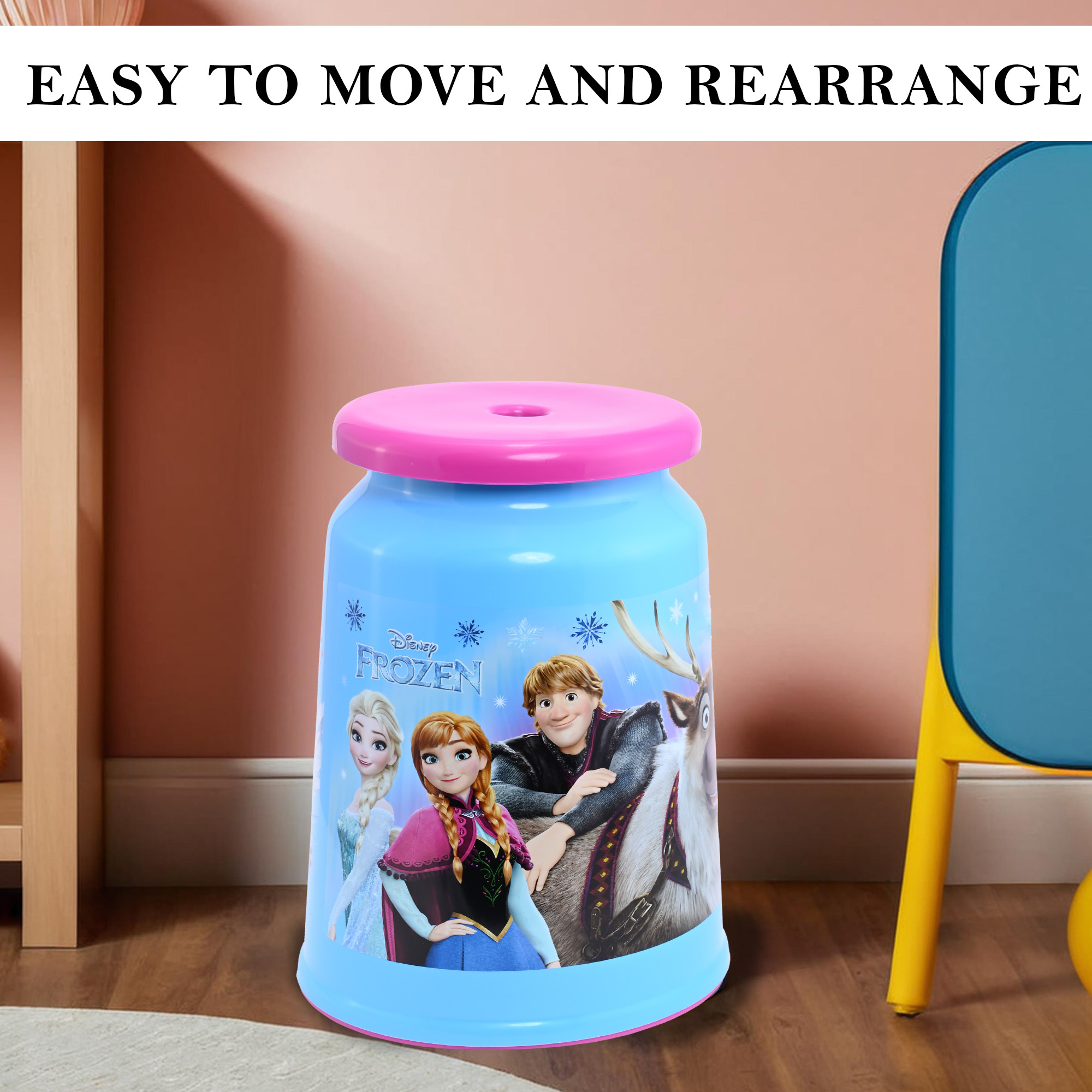 Kuber Industries Jumbo Size Disney Frozen Plastic Stool for Sitting With Round Shape  Multipurpose  Sturdy Kids Bath Stool for Kitchen Bathrooms  Living Room  Blue  Pink