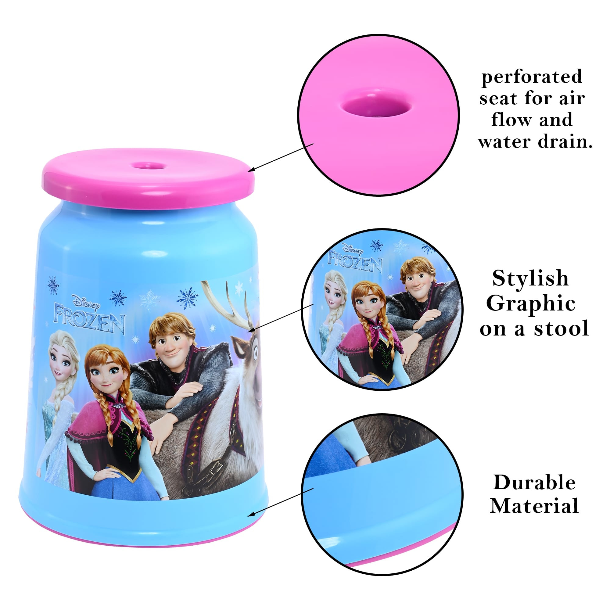 Kuber Industries Jumbo Size Disney Frozen Plastic Stool for Sitting With Round Shape  Multipurpose  Sturdy Kids Bath Stool for Kitchen Bathrooms  Living Room  Blue  Pink