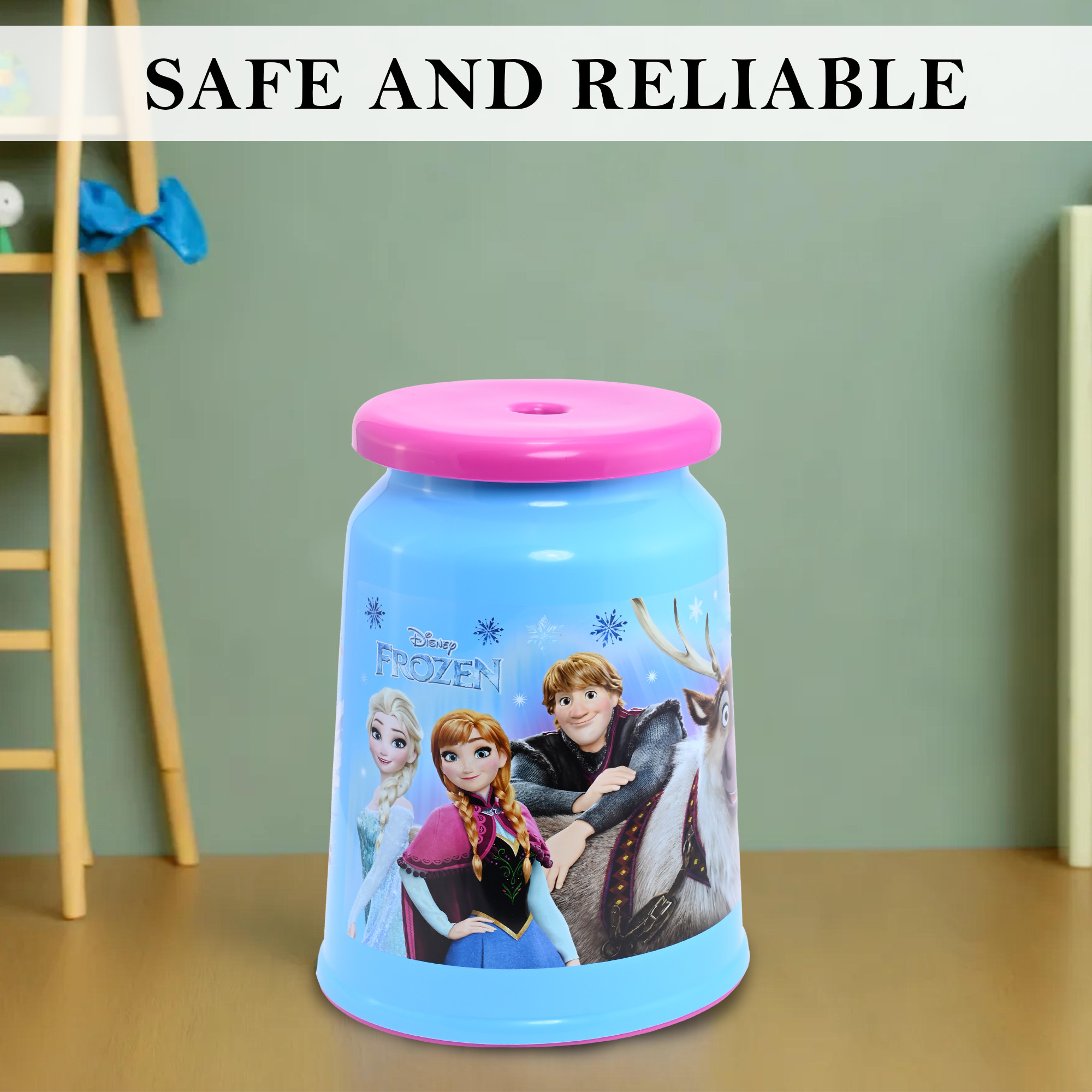 Kuber Industries Jumbo Size Disney Frozen Plastic Stool for Sitting With Round Shape  Multipurpose  Sturdy Kids Bath Stool for Kitchen Bathrooms  Living Room  Blue  Pink