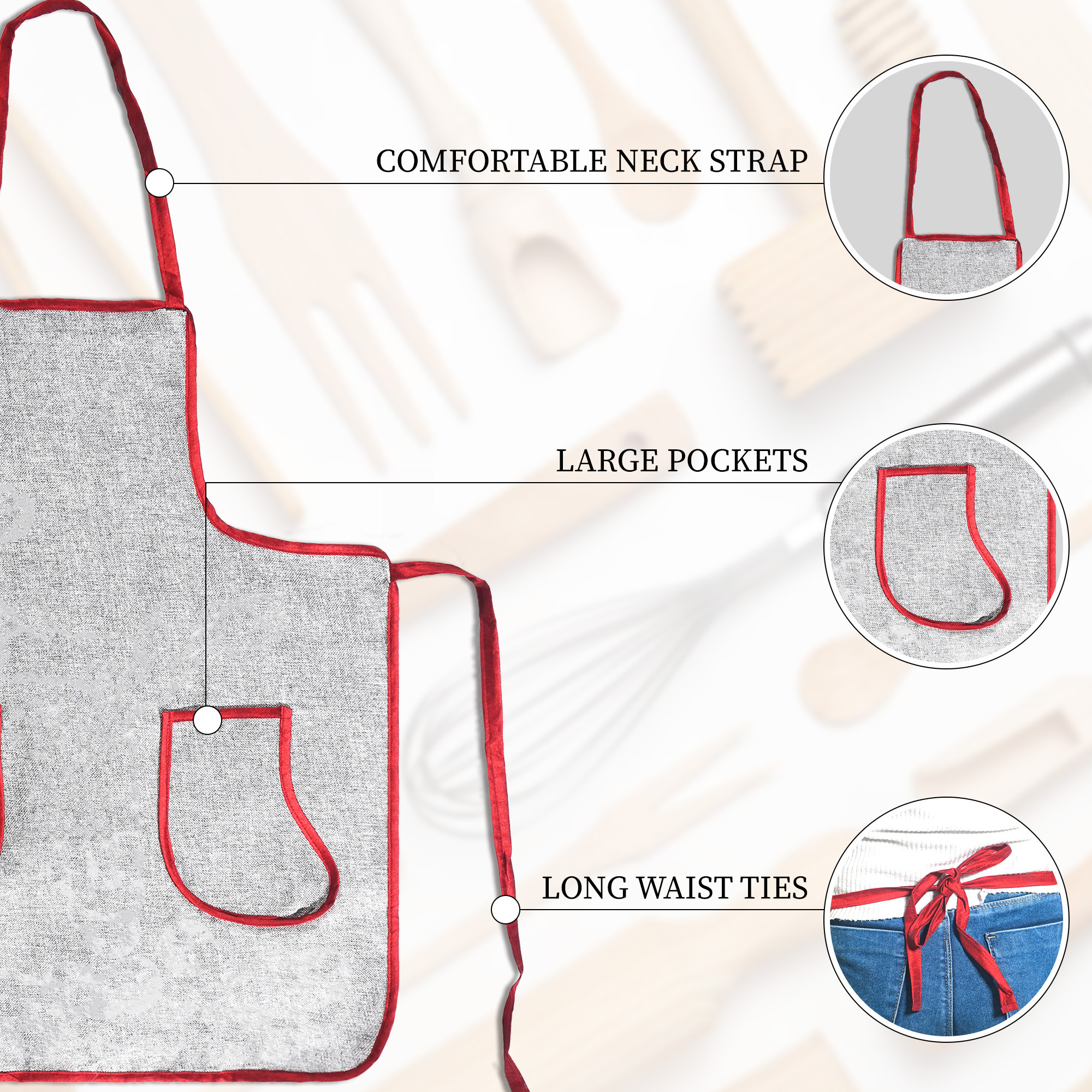 Kuber Industries Jute Apron for Kitchen with 2 Pockets  Lightweight  Machine Washable Cooking Aprons for Women  Men - Ideal for Home  Restaurant  Silver
