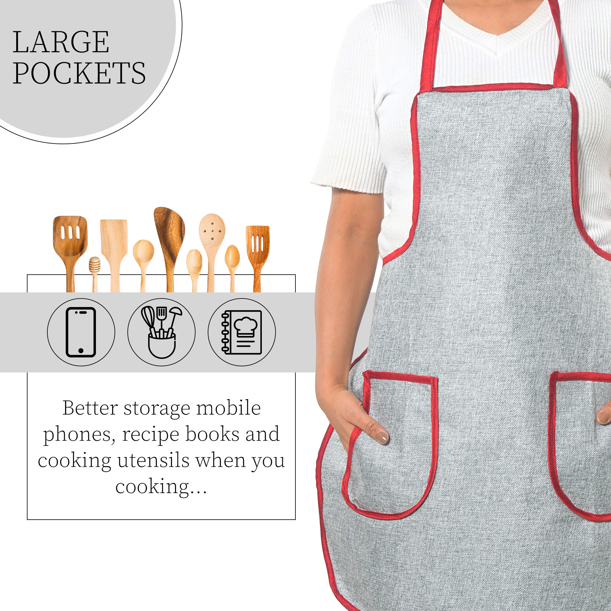 Kuber Industries Jute Apron for Kitchen with 2 Pockets  Lightweight  Machine Washable Cooking Aprons for Women  Men - Ideal for Home  Restaurant  Silver